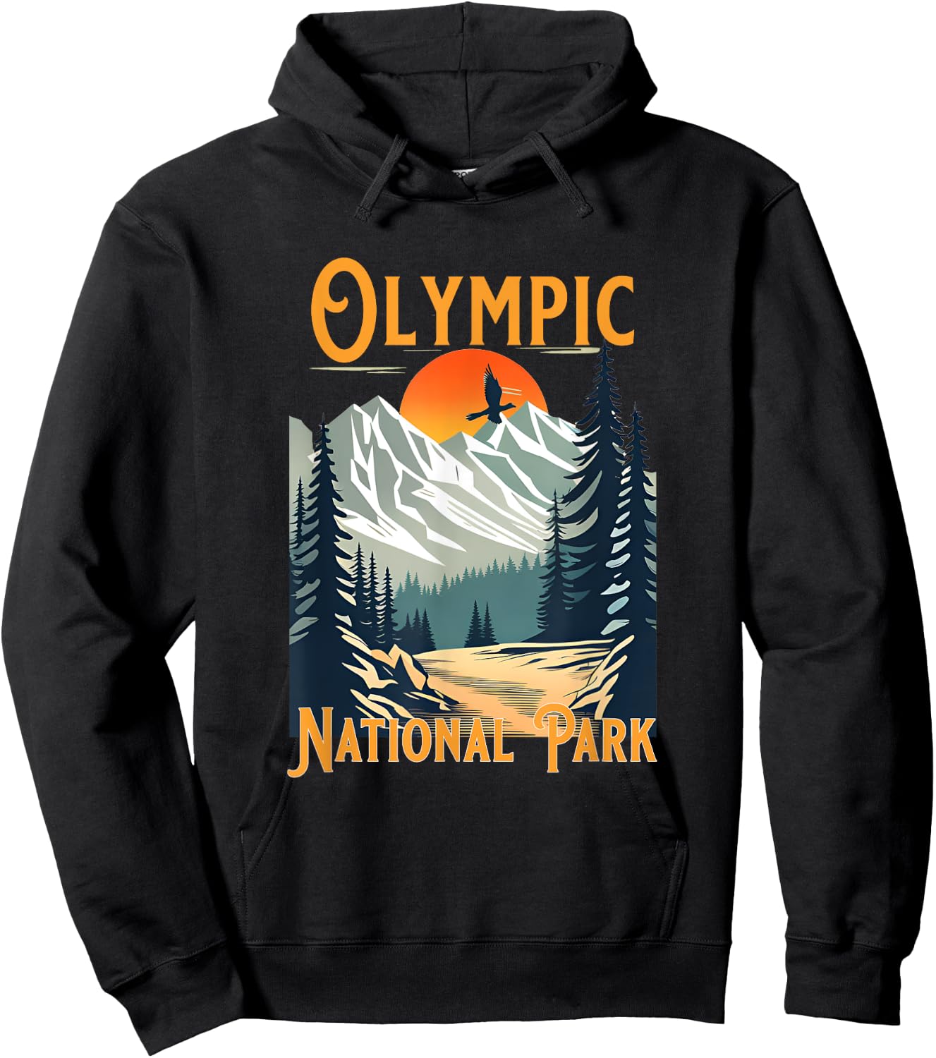 Vintage Olympic National Park Souvenir Hiking Hoodie - Hoodie | Black