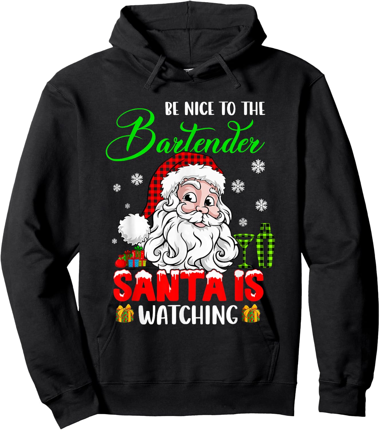 Be Nice To The Bartender Santa Is Watching Xmas Santa Face Hoodie - Hoodie | Black