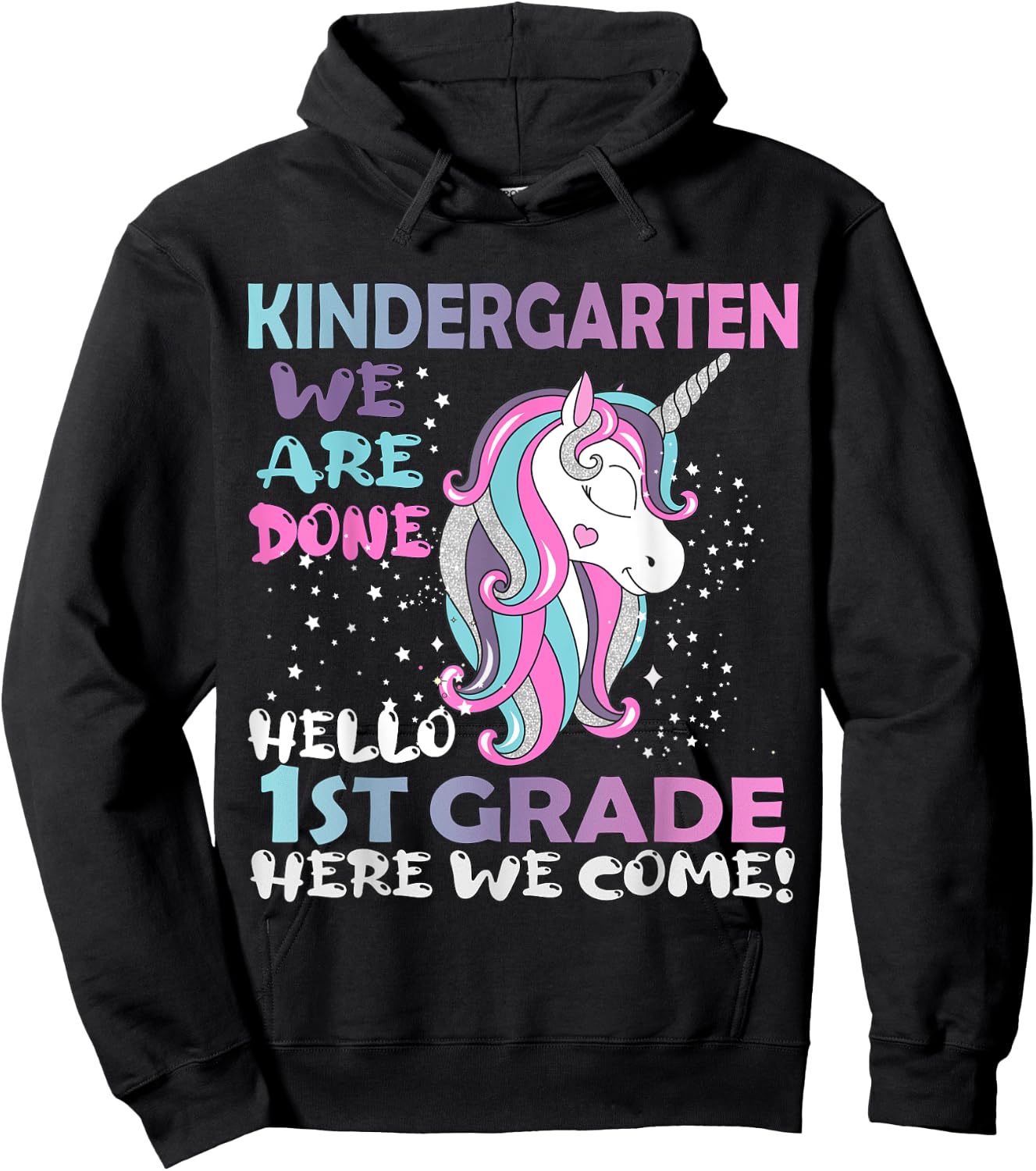 Goodbye Kindergarten Hello 1st grade Unicorn Girls 2023 Grad Hoodie - Hoodie | Black