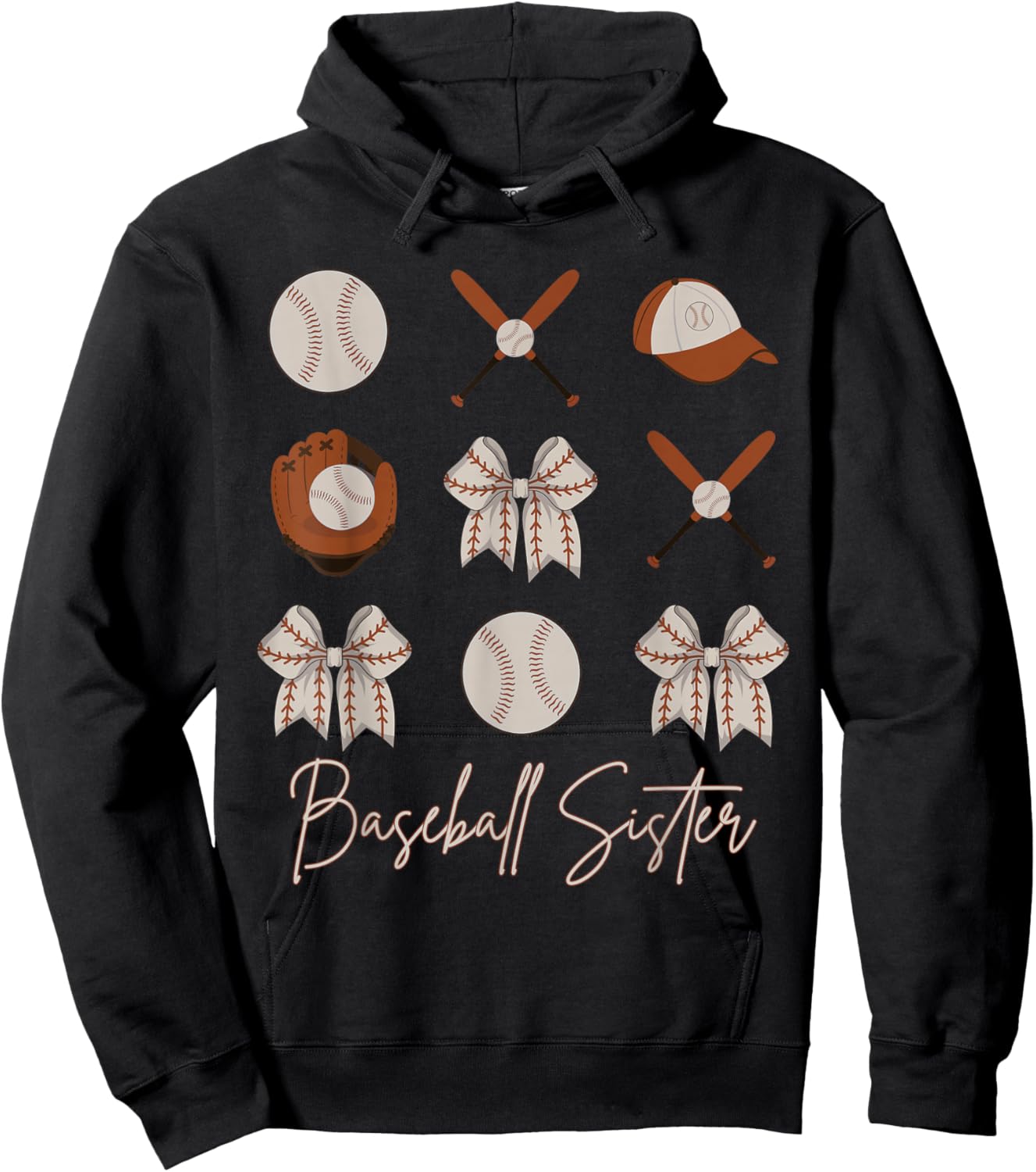 Baseball Sister Coquette Bow Girls Cheer Baseball Hoodie - Hoodie | Black