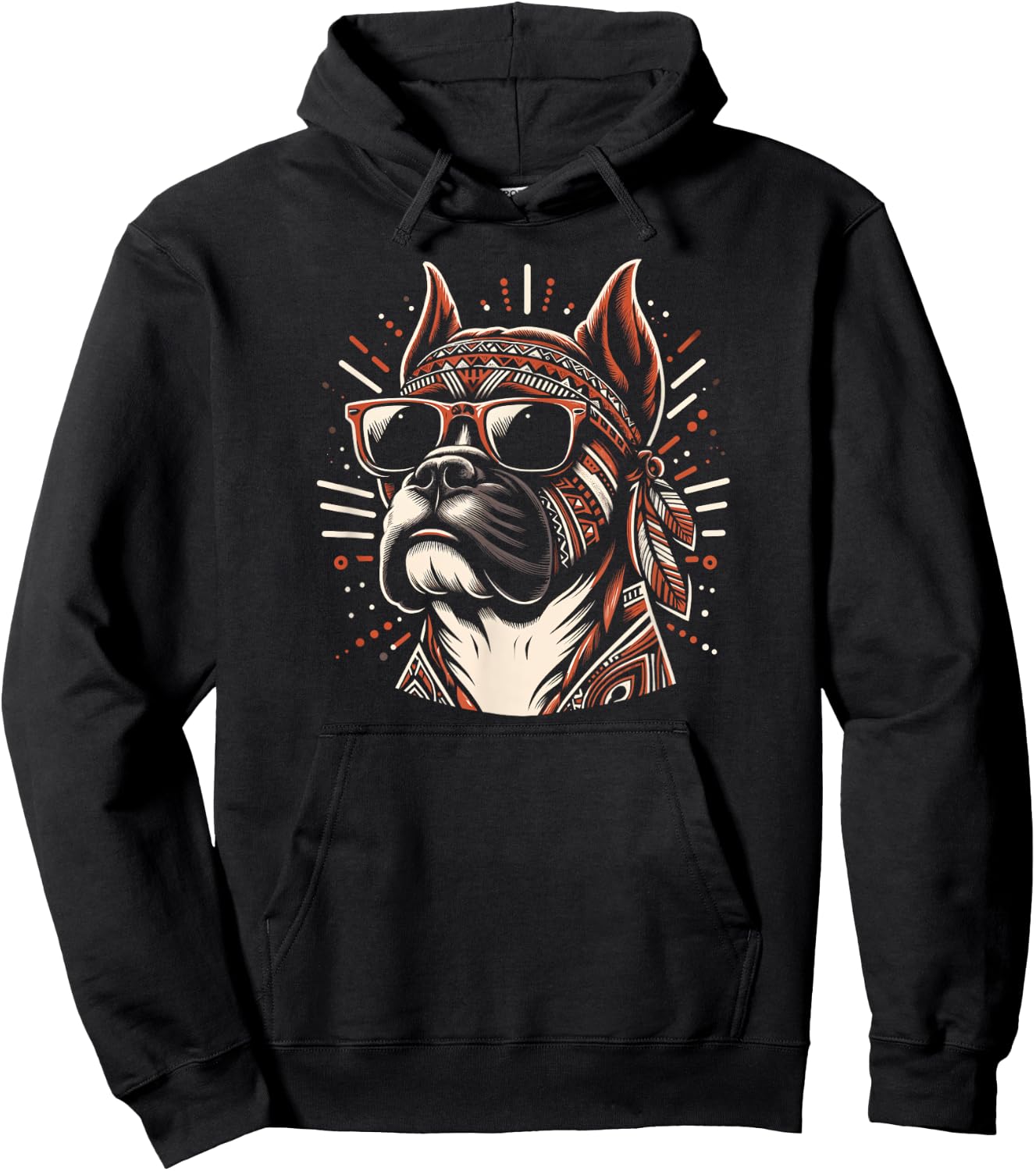 Cool Boxer Dog In Tribal Art Style Dog Mom Dad Men Women Kids Hoodie - Hoodie | Black