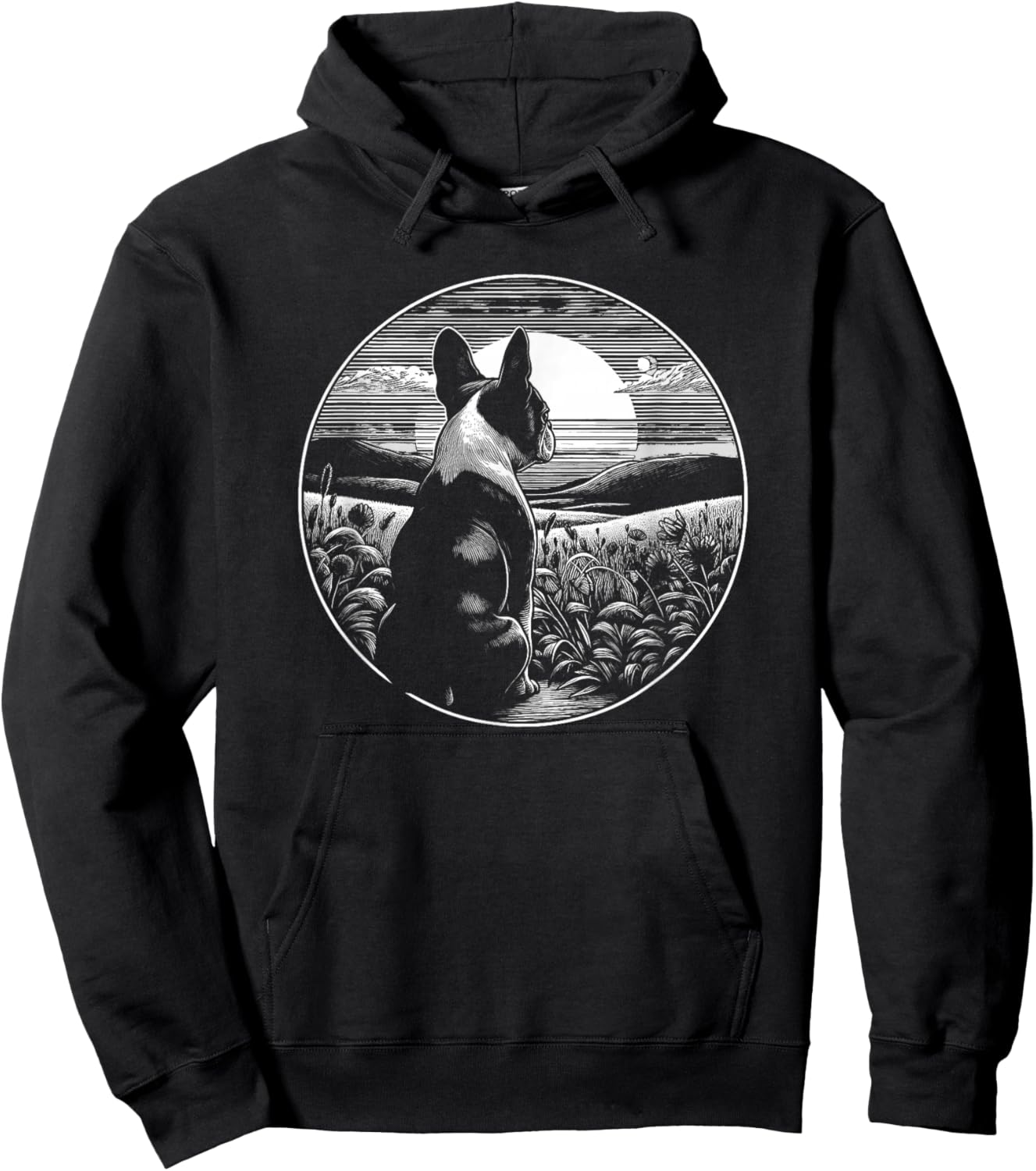 Boston Terrier Dog Nature Scene Graphic Art Design Hoodie - Hoodie | Black