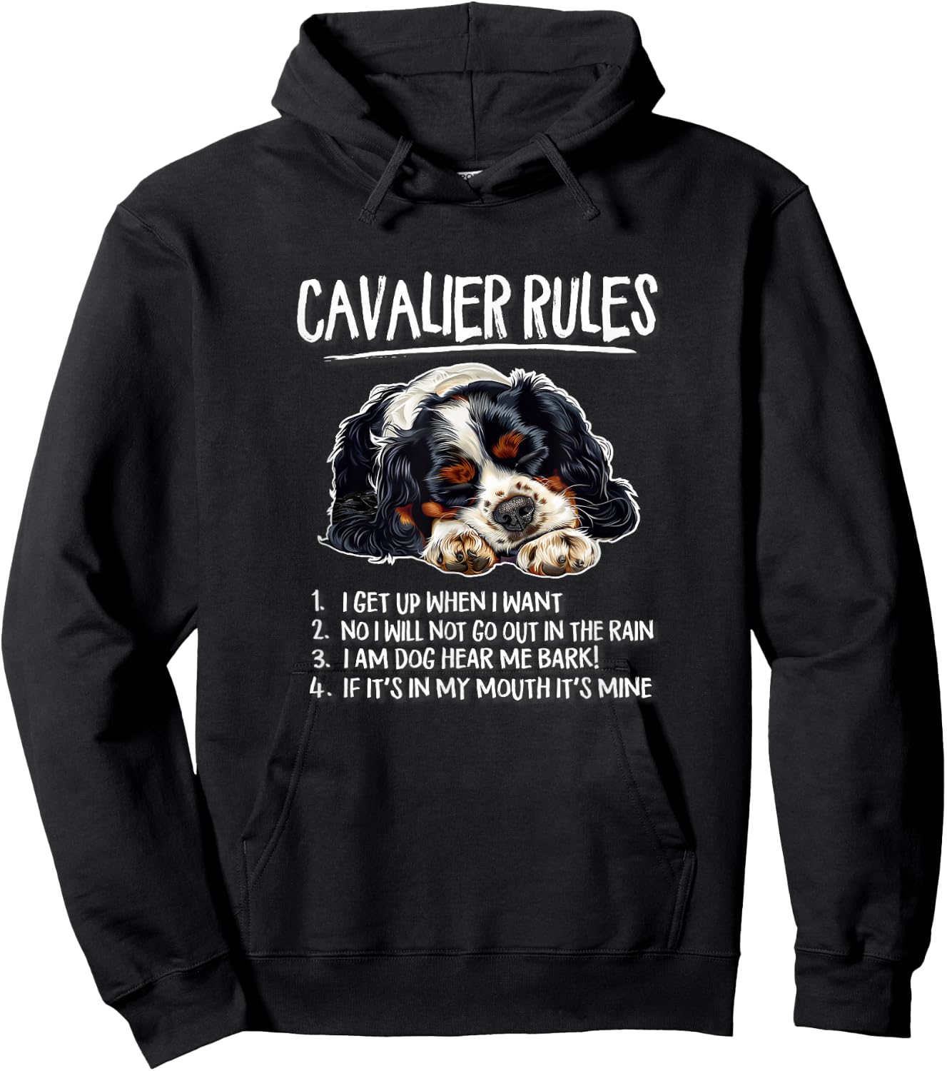 Nap Rules Tricolor Cavalier King Charles Spaniel Dog Lover Hoodie - Hoodie | Black