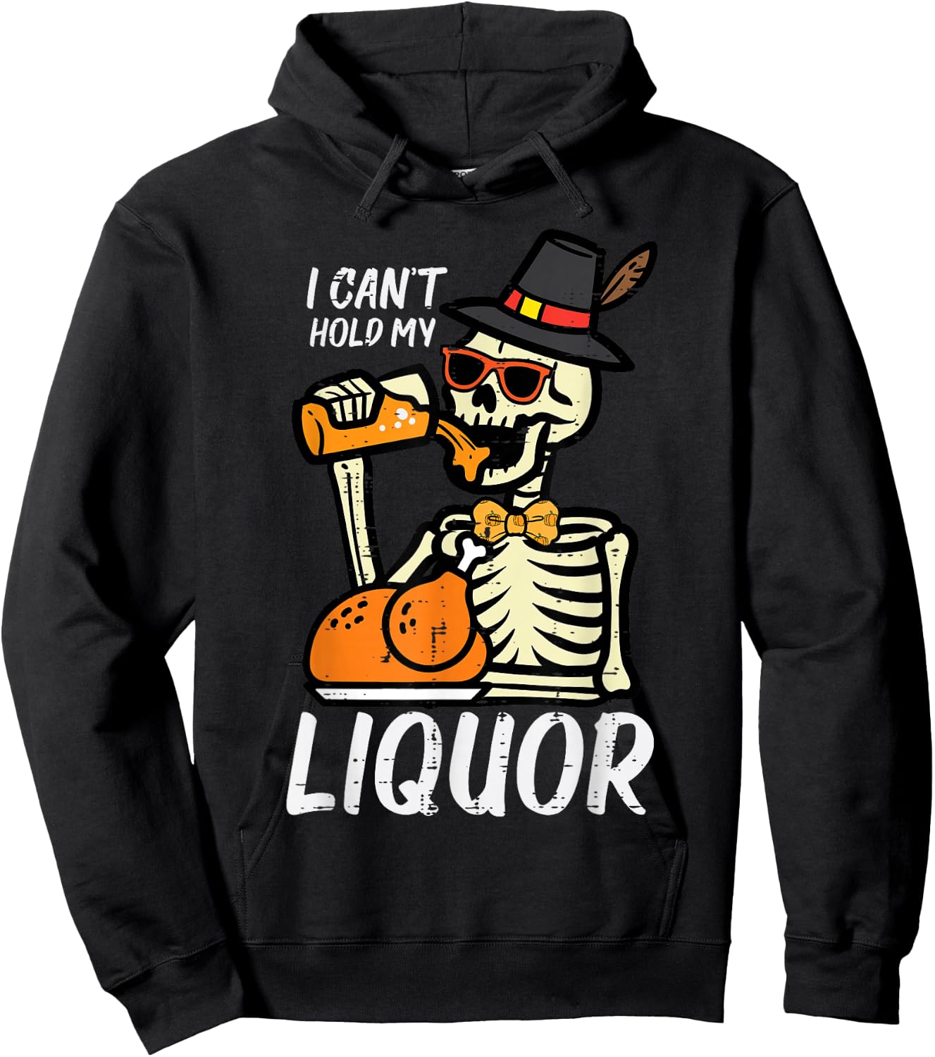 Thanksgiving Skeleton Cant Hold My Funny Dad Men Women Hoodie - Hoodie | Black