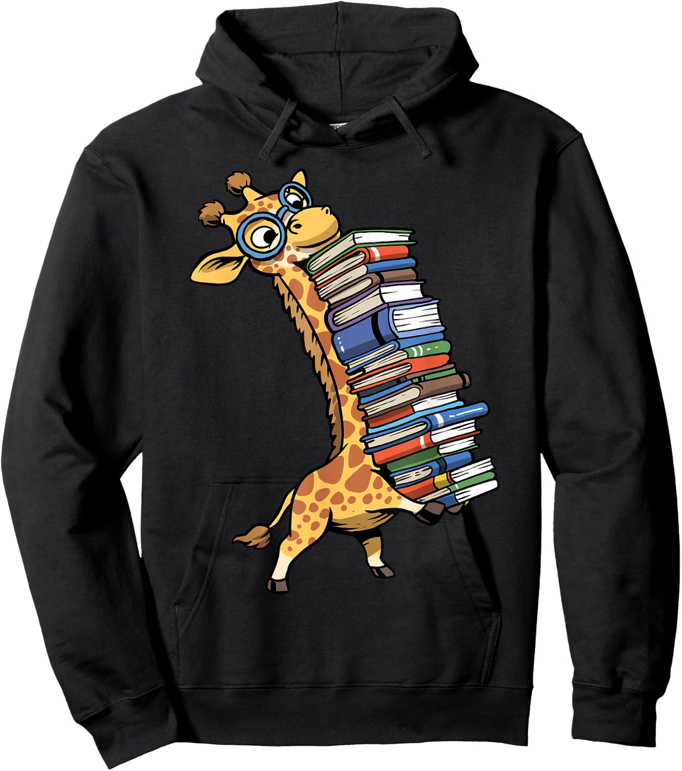 Teacher Shirt Giraffe Holding Books Funny Bookworm Librarian Hoodie - Hoodie | Black