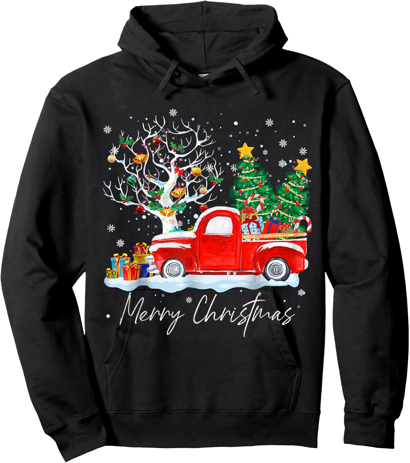 Merry Christmas 2024 Vintage Christmas Tree Pajama Family Xmas Hoodie - Hoodie | Black