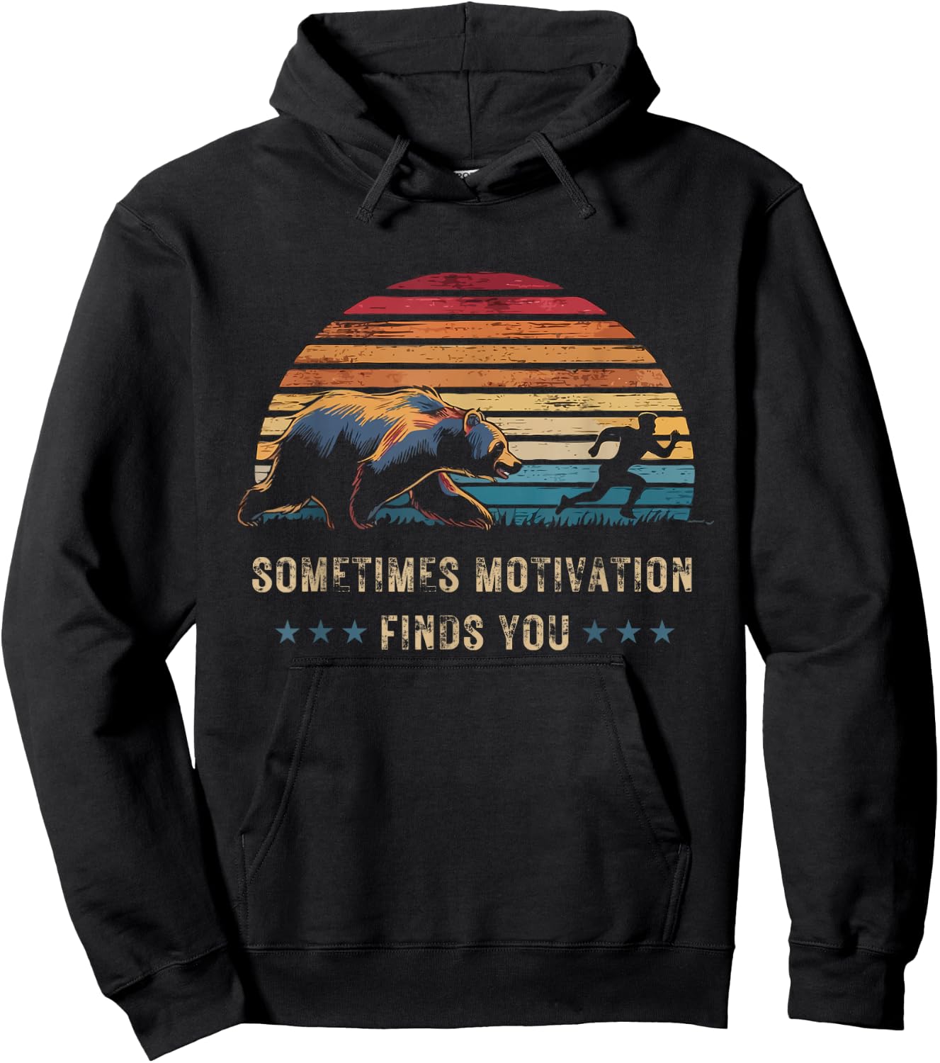 Sometimes Motivation Finds You Vintage Sunset Running Hoodie - Hoodie | Black