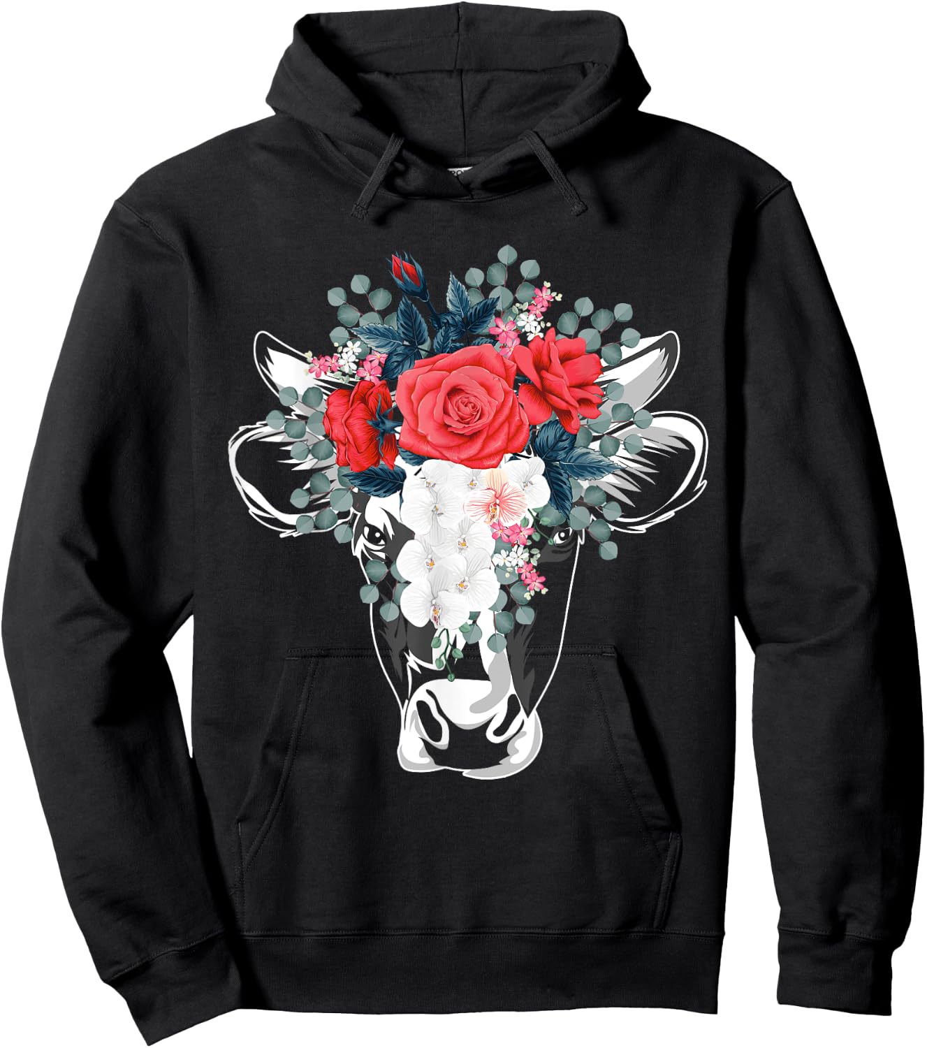 Farm Animal Nature Flower Gift Cow Hoodie - Hoodie | Black