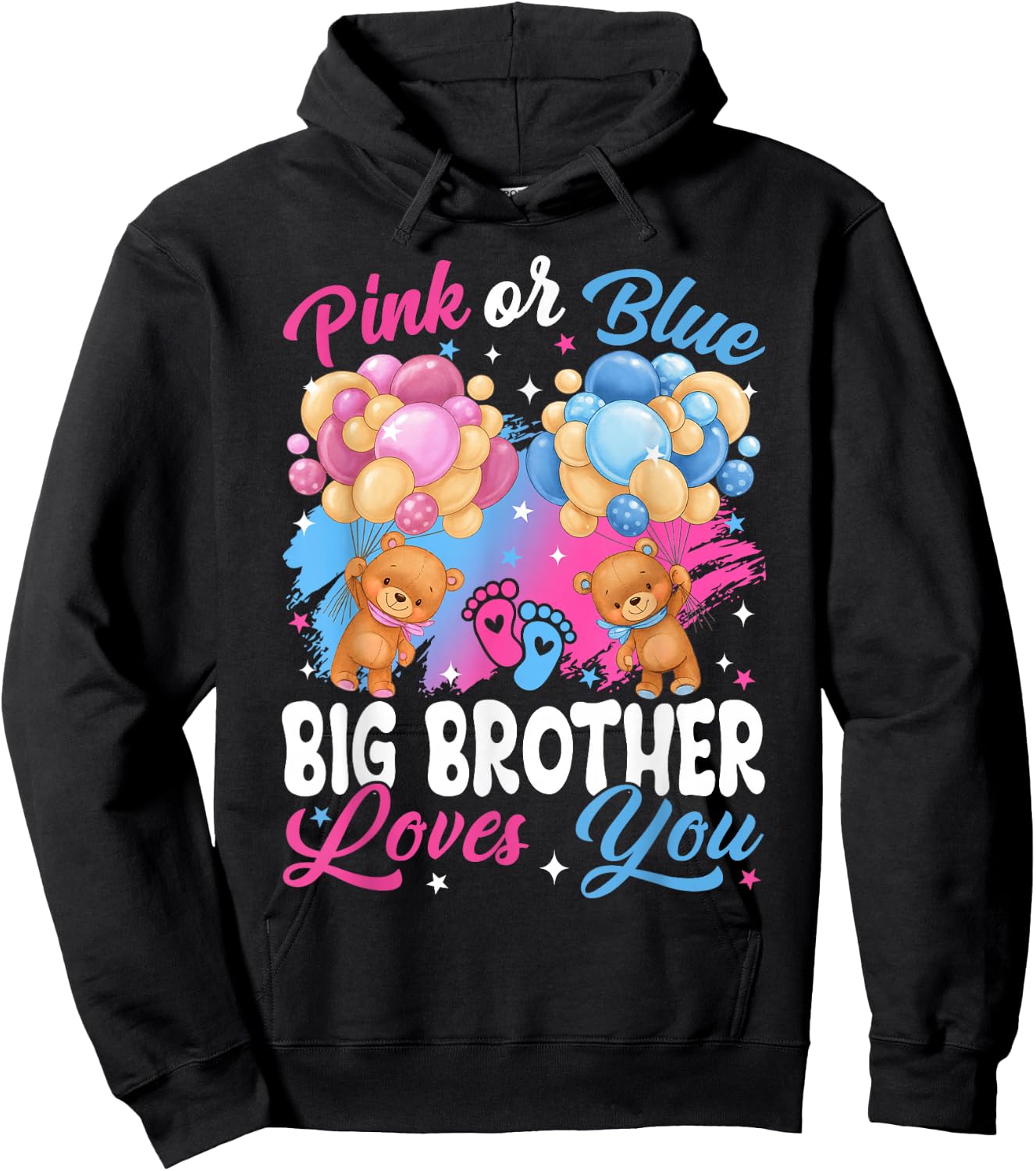 Bears Pink Or Blue Big Brother Loves You Gender Reveal Hoodie - Hoodie | Black