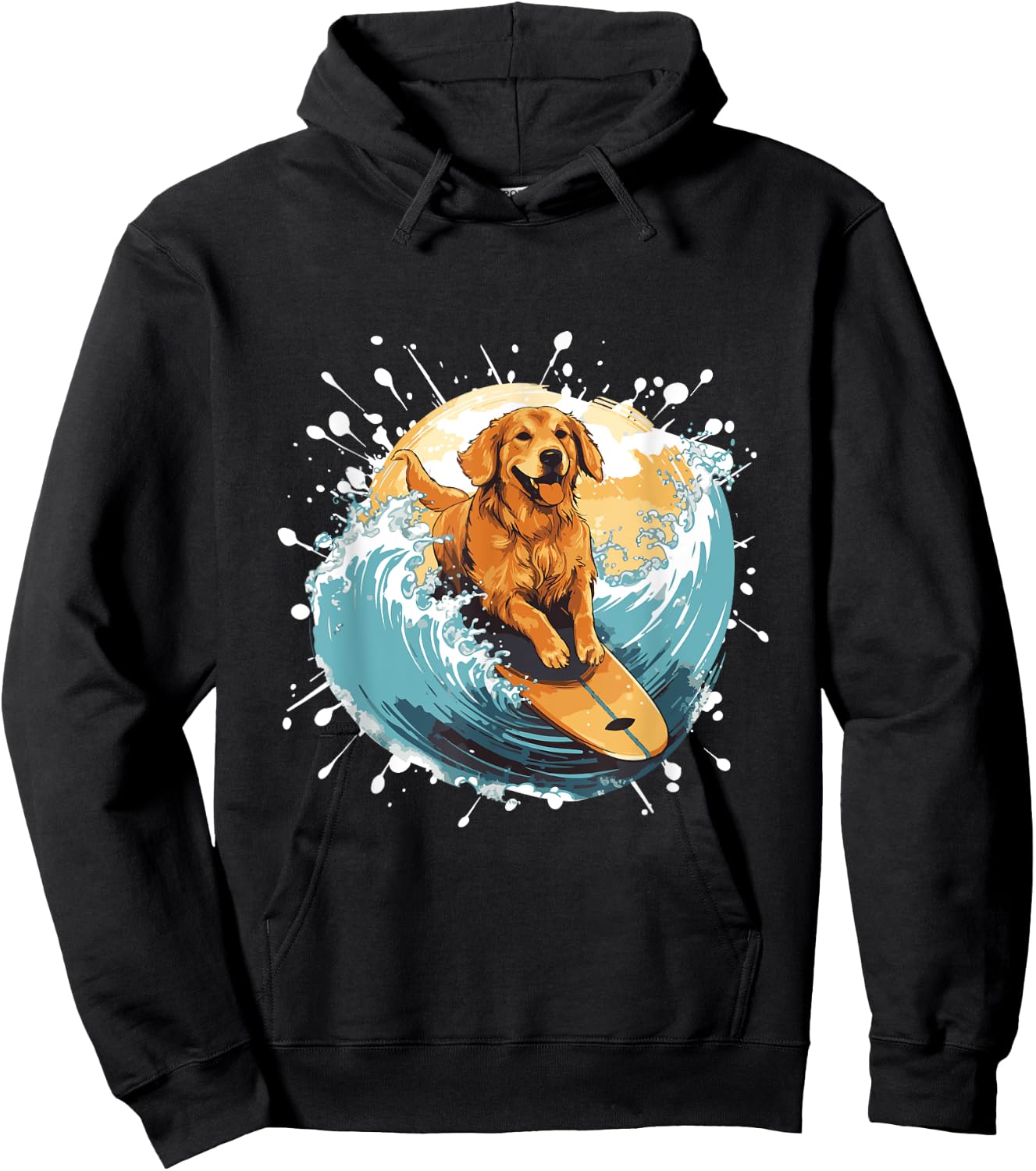 Golden Retriever Dog On Surfboard | Surfing Men Women Girls Kids Hoodie - Hoodie | Black
