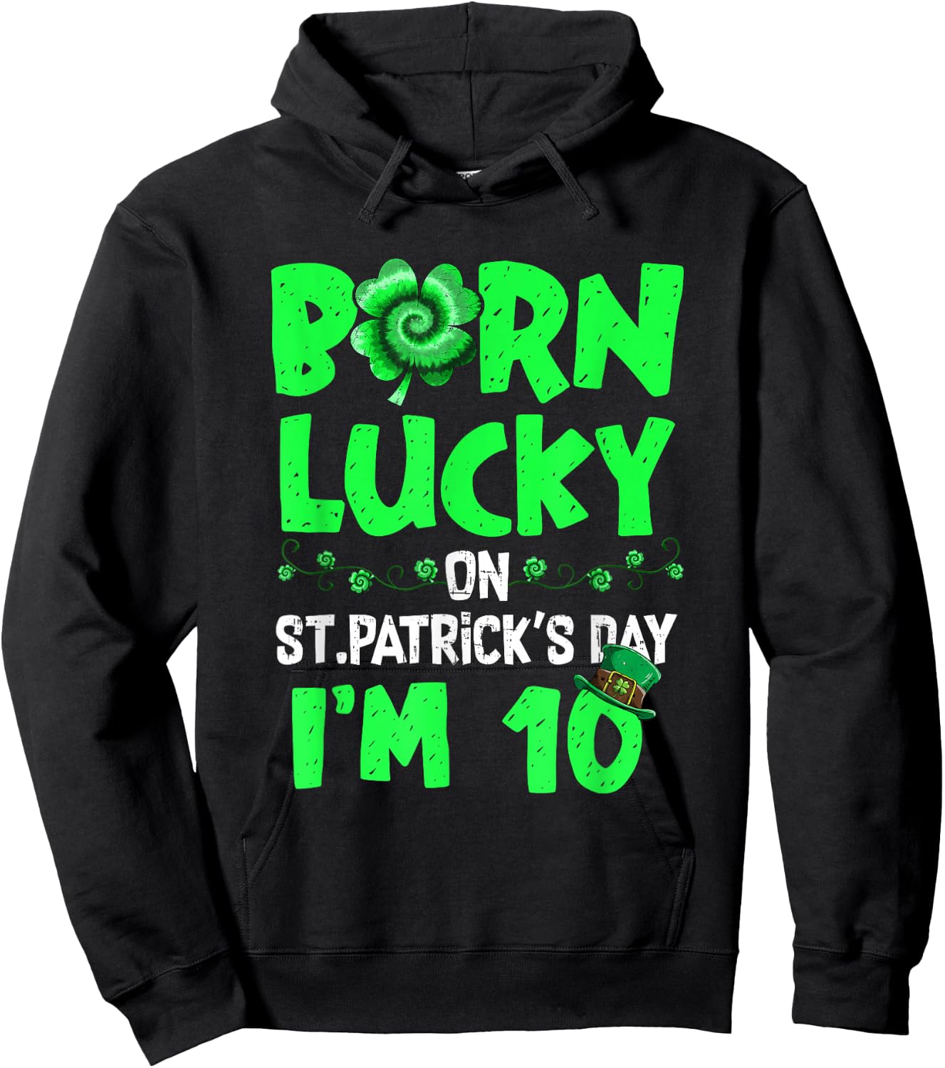 St Patricks Day 10th Birthday Boy Girl 10 Years Old Boys Hoodie - Hoodie | Black