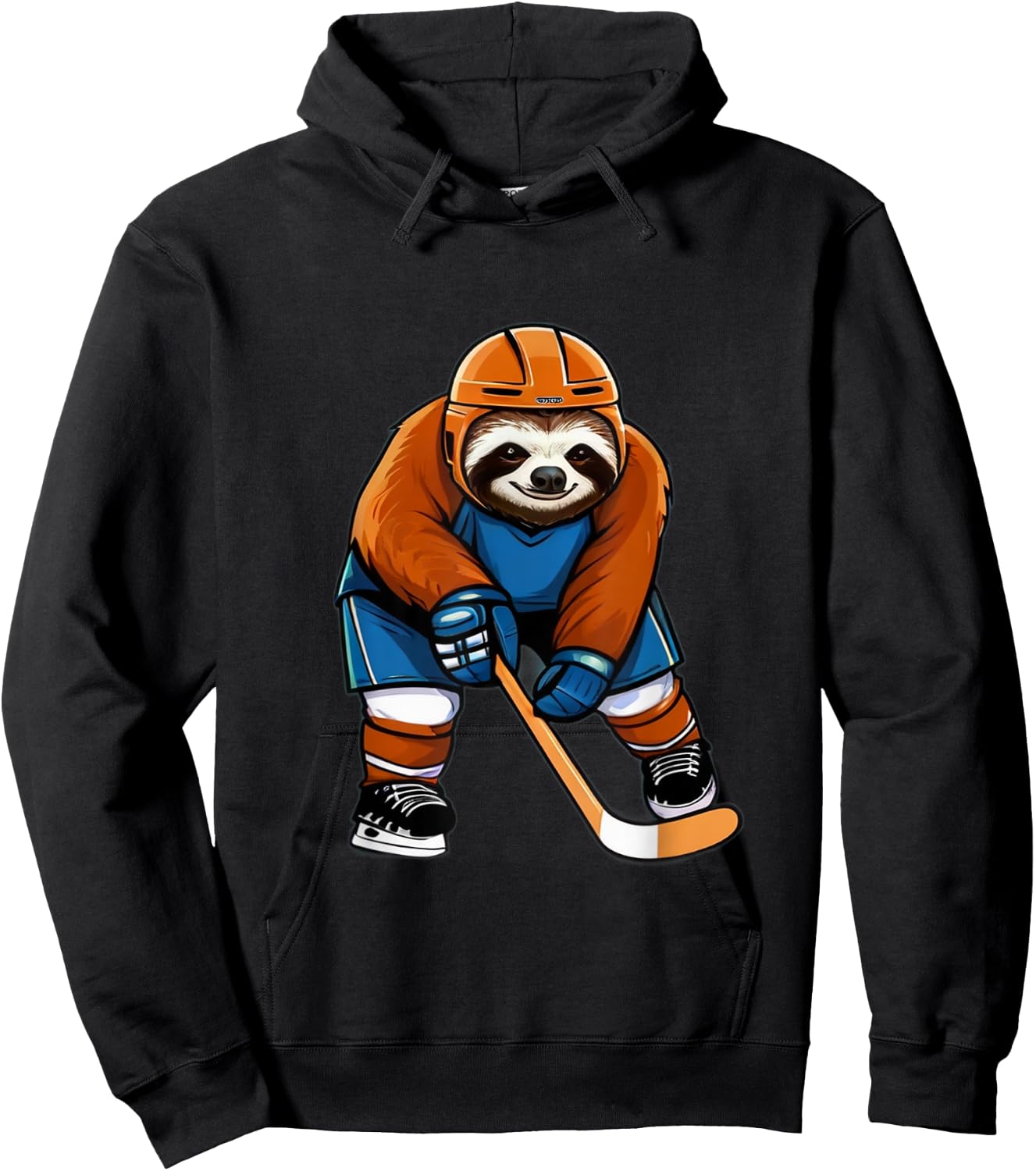 Sloth Playing Hockey Funny Sloth Hockey Player With Stick Hoodie - Hoodie | Black