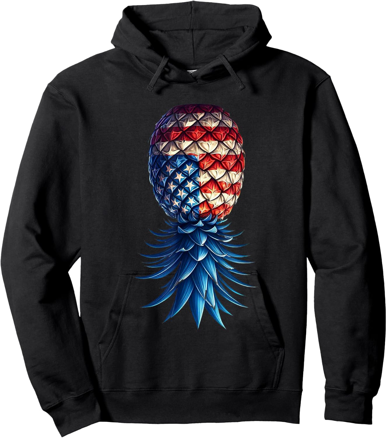 July Patriotic Red White Blue Upside Down Pineapple Swinger Hoodie - Hoodie | Black