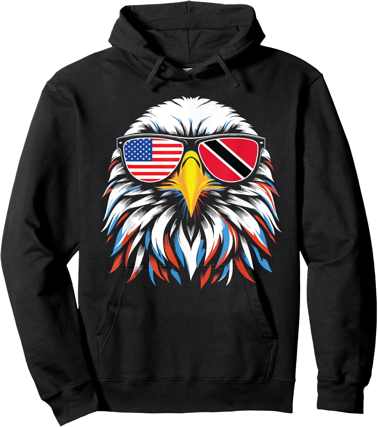 Half Trinidad and Tobago Half USA Flag Patriotic Eagle Hoodie - Hoodie | Black