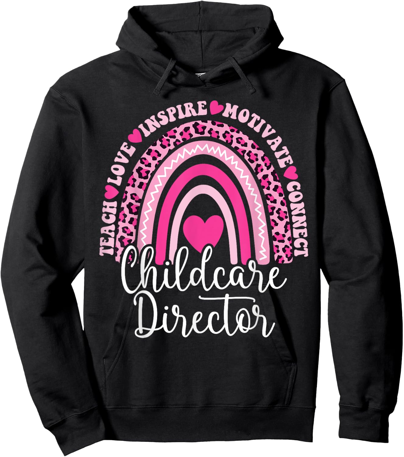Childcare Director Rainbow Leopard Print Daycare Provider Hoodie - Hoodie | Black