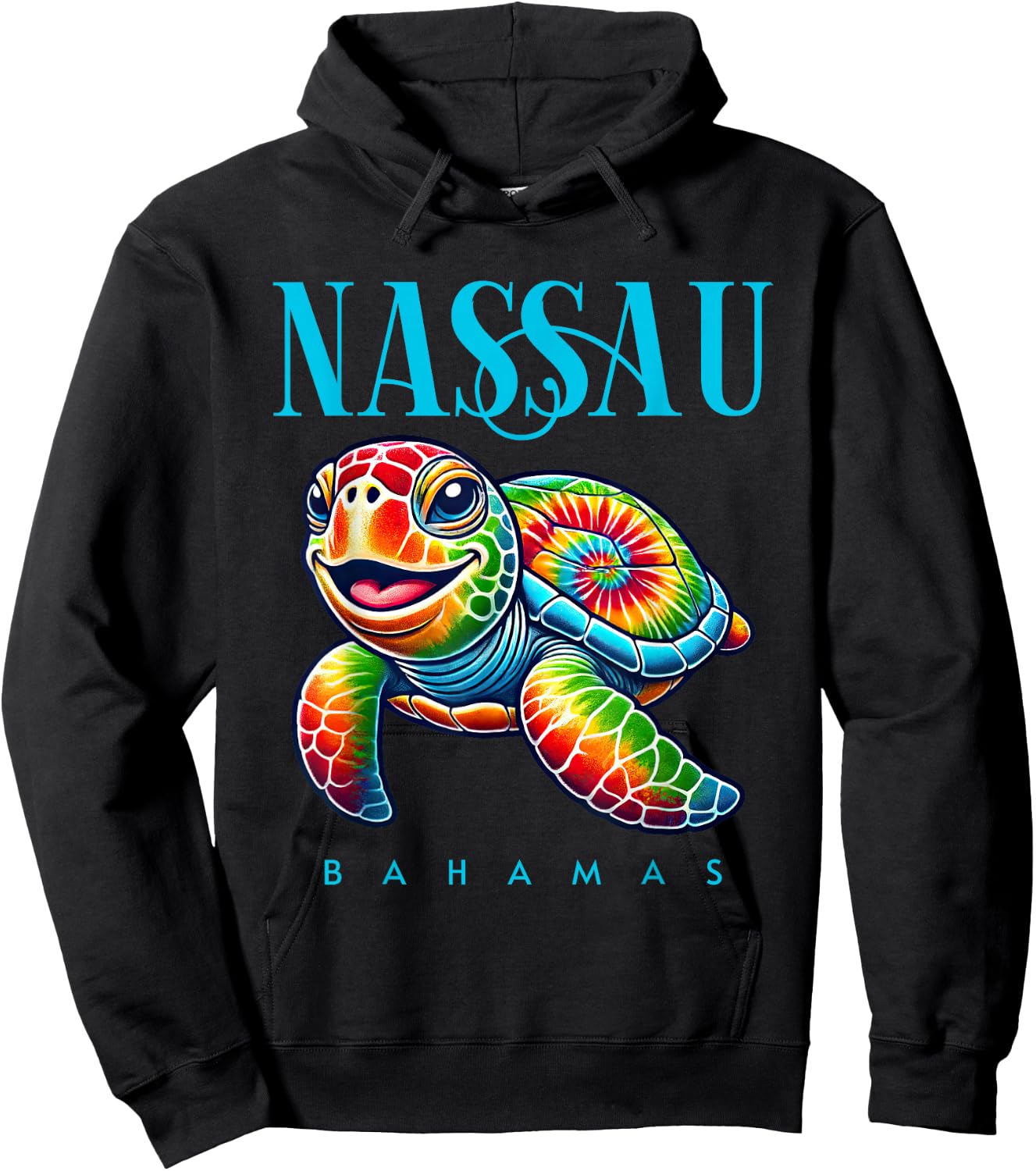 Nassau Bahamas Smiling Tie Dye Sea Turtle Hoodie - Hoodie | Black