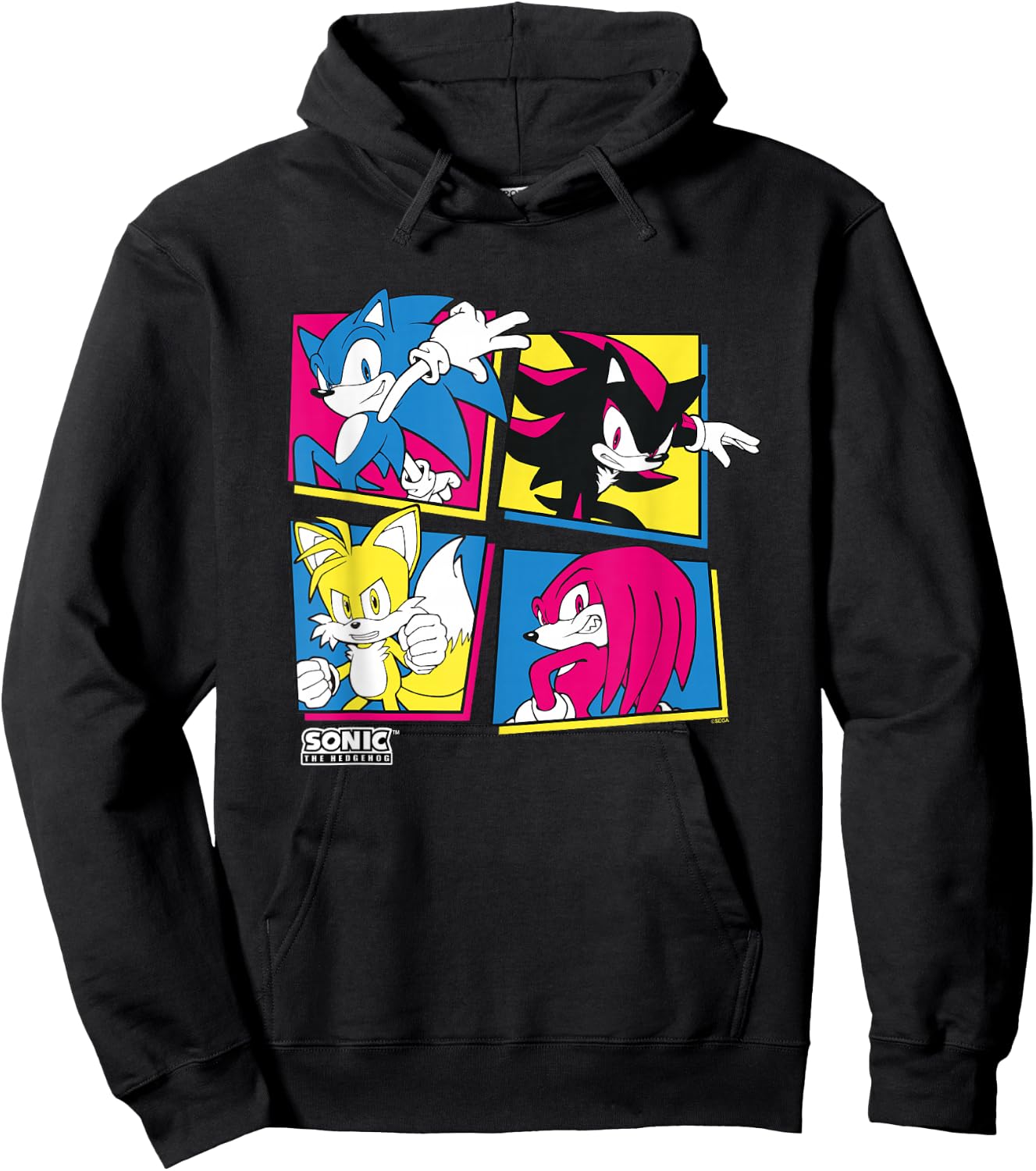 Sonic The Hedgehog Sonic Shadow Tails Knuckles Retro Panels Hoodie - Hoodie | Black