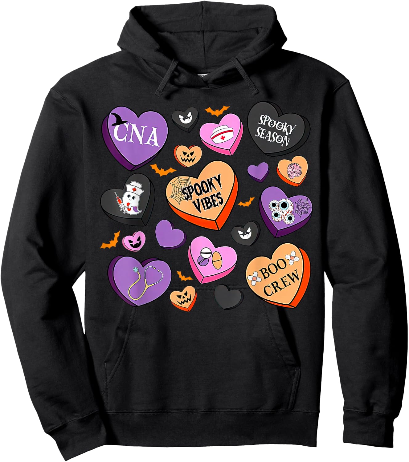 Halloween CNA Nurse Hearts Candy Certified Nursing Assistant Hoodie - Hoodie | Black