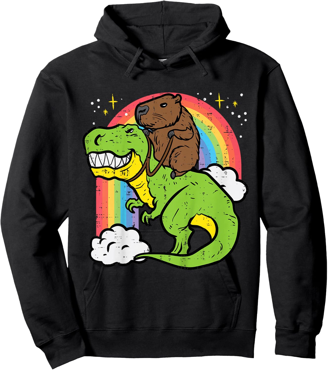 Kids Capybara Riding Trex Dino Cute Capy Rodent Toddler Boys Kids Hoodie - Hoodie | Black
