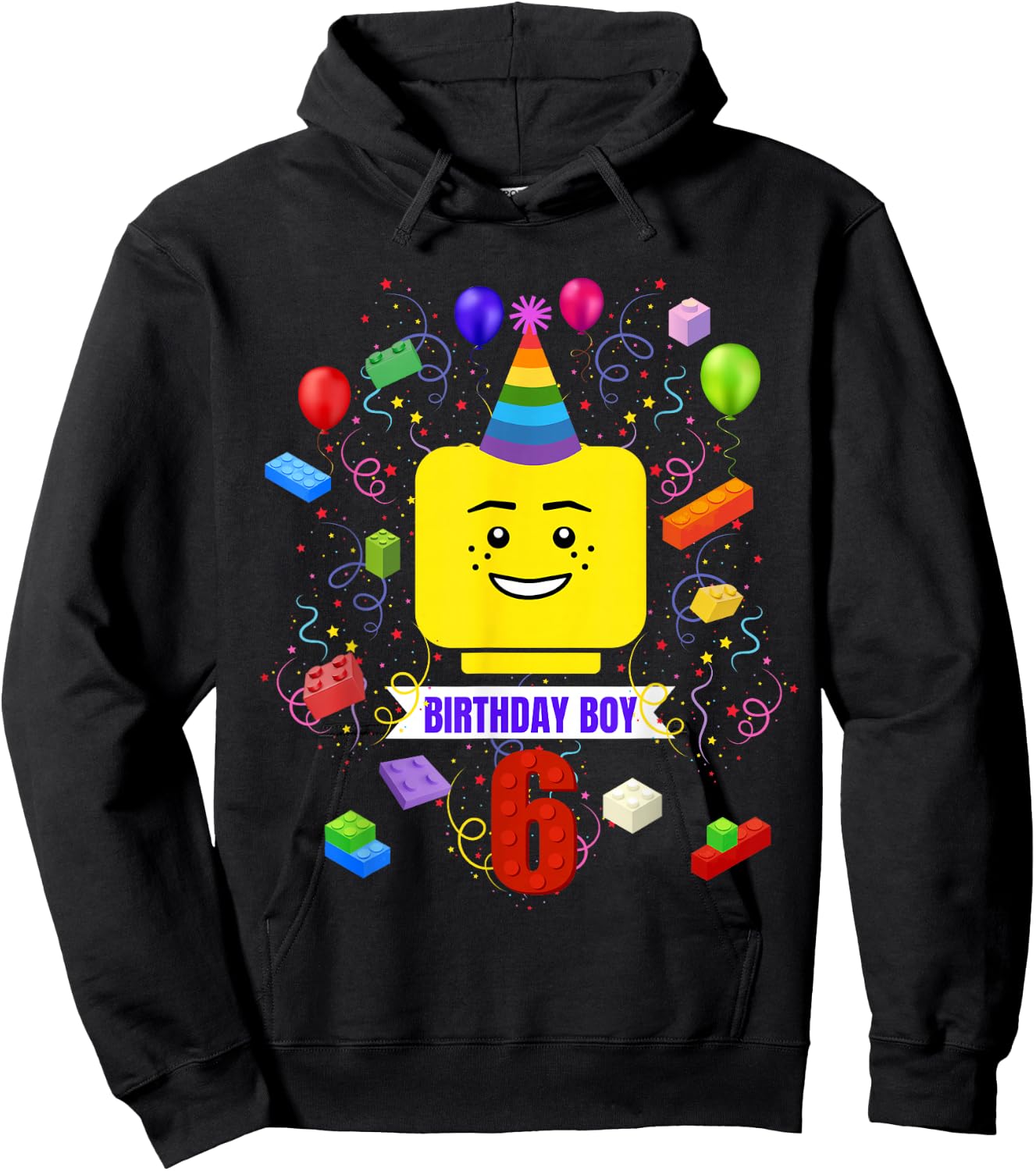 Building Bricks 6th Birthday Boy 6 Master Builder Blocks Hoodie - Hoodie | Black