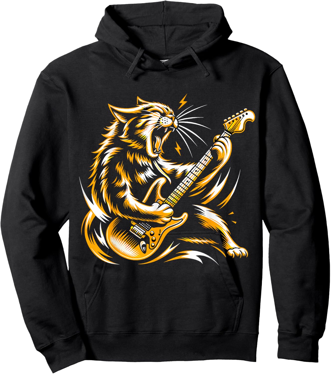 Rock and Roll Cat Electric Guitar Hoodie - Hoodie | Black