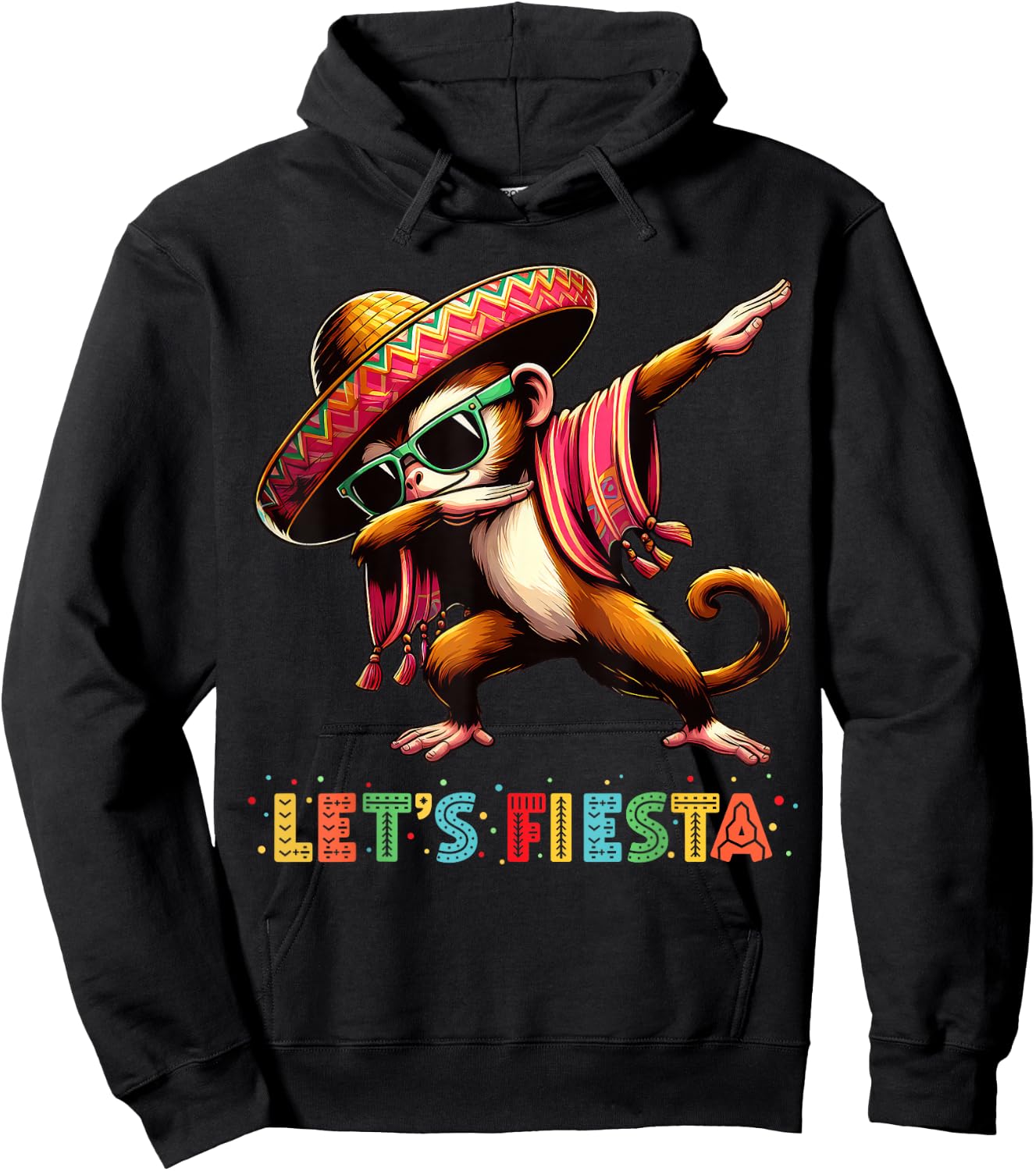 Let's Fiesta Dabbing Monkey Sombrero Poncho Cinco De Mayo Hoodie - Hoodie | Black