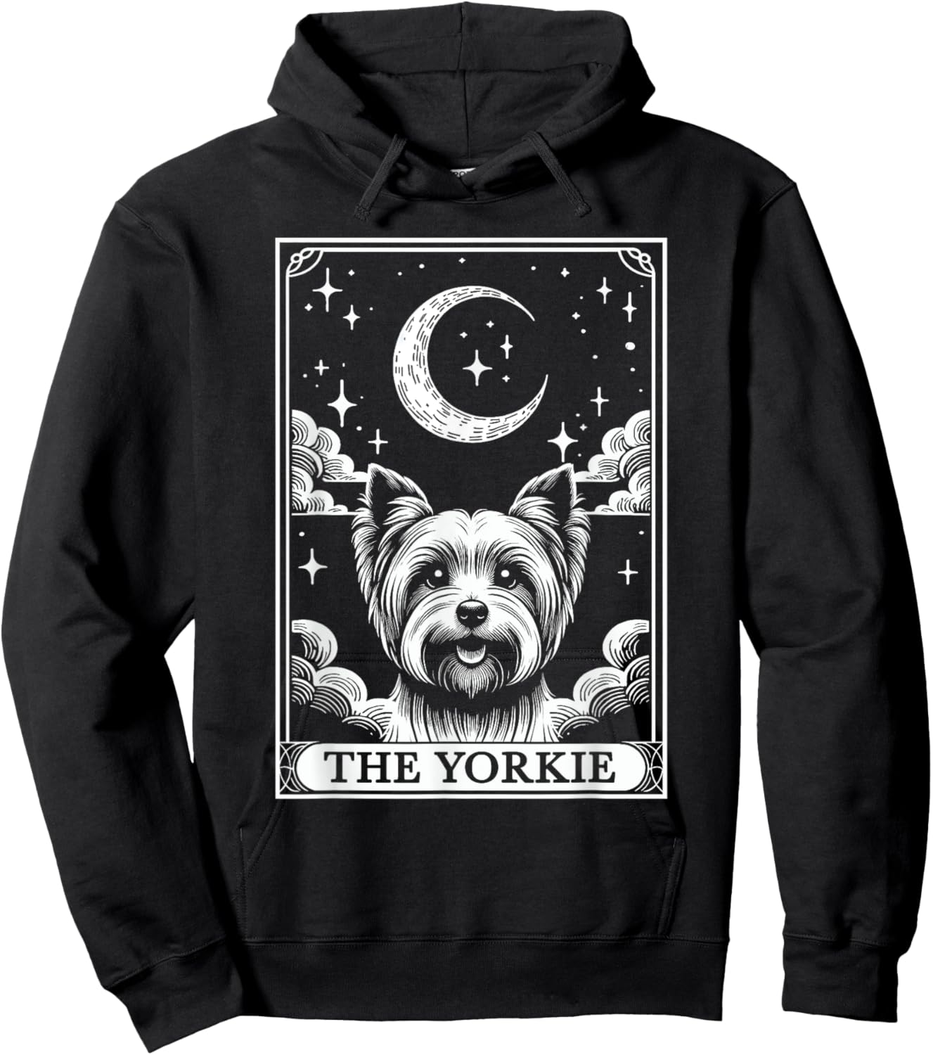 Tarot Card Vintage Crescent Moon Yorkshire Terrier Dog Mom Hoodie - Hoodie | Black