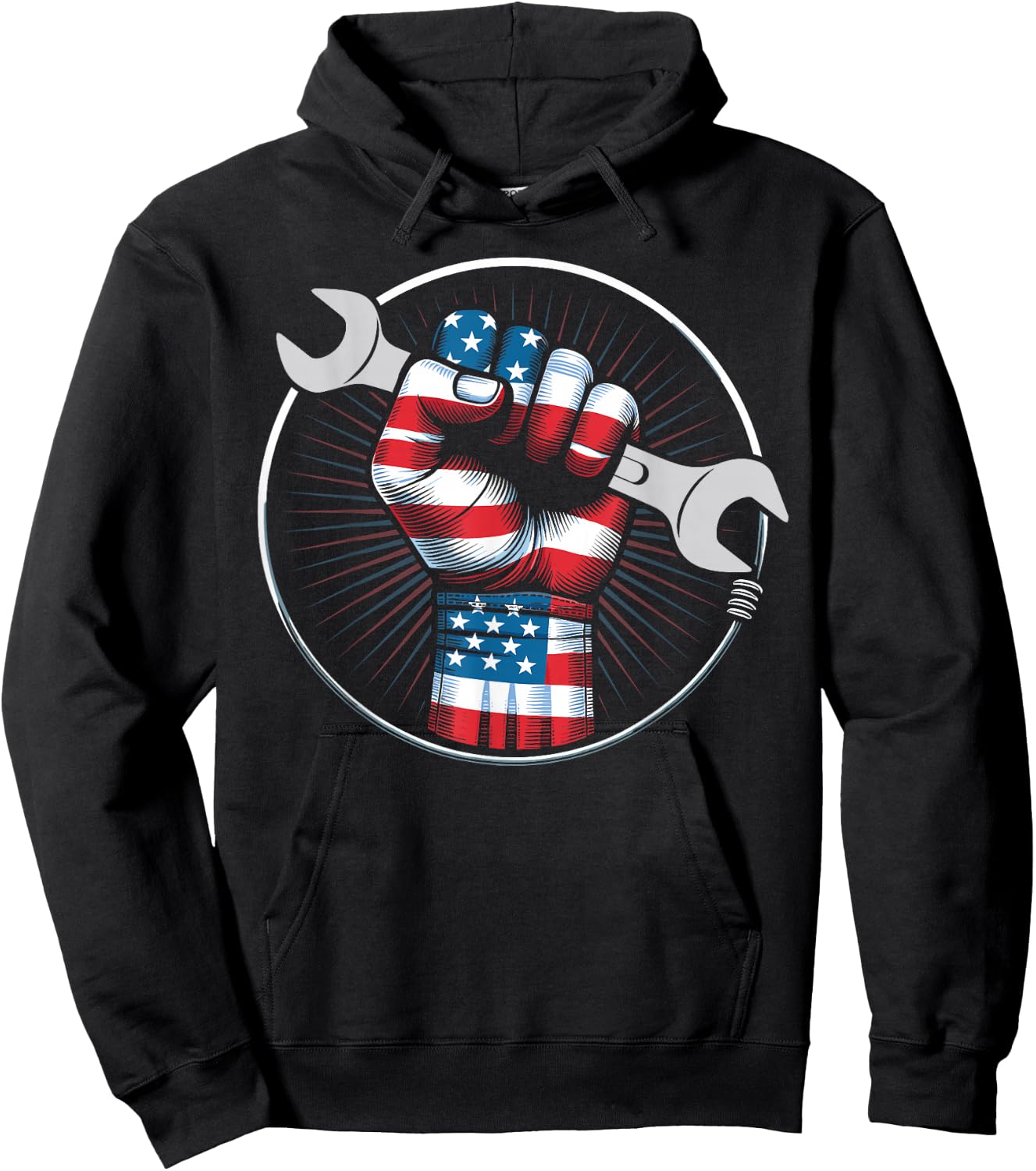 Mechanic hero American flag wrench USA flag mechanic gifts Hoodie - Hoodie | Black