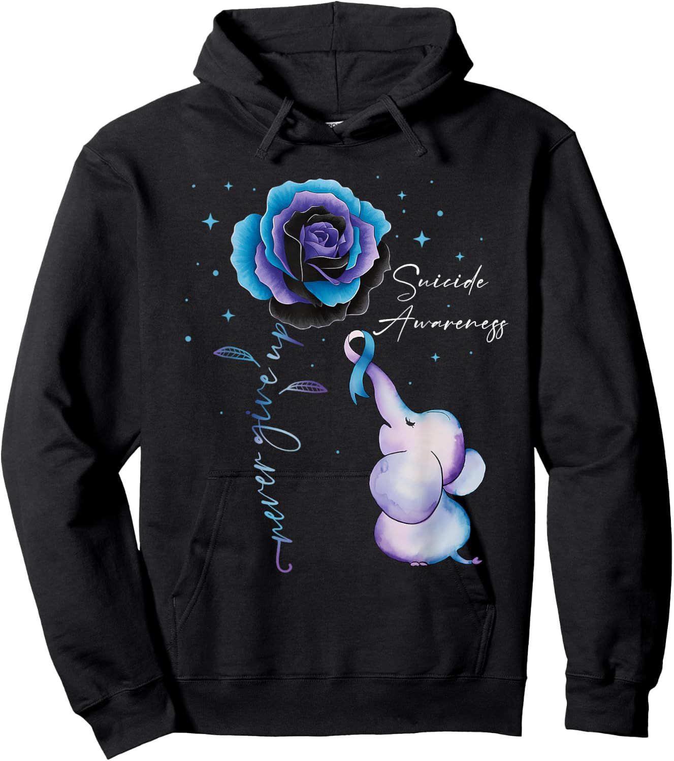 Suicide Prevention Awareness Elephant Sunflower Teal Purple Hoodie - Hoodie | Black