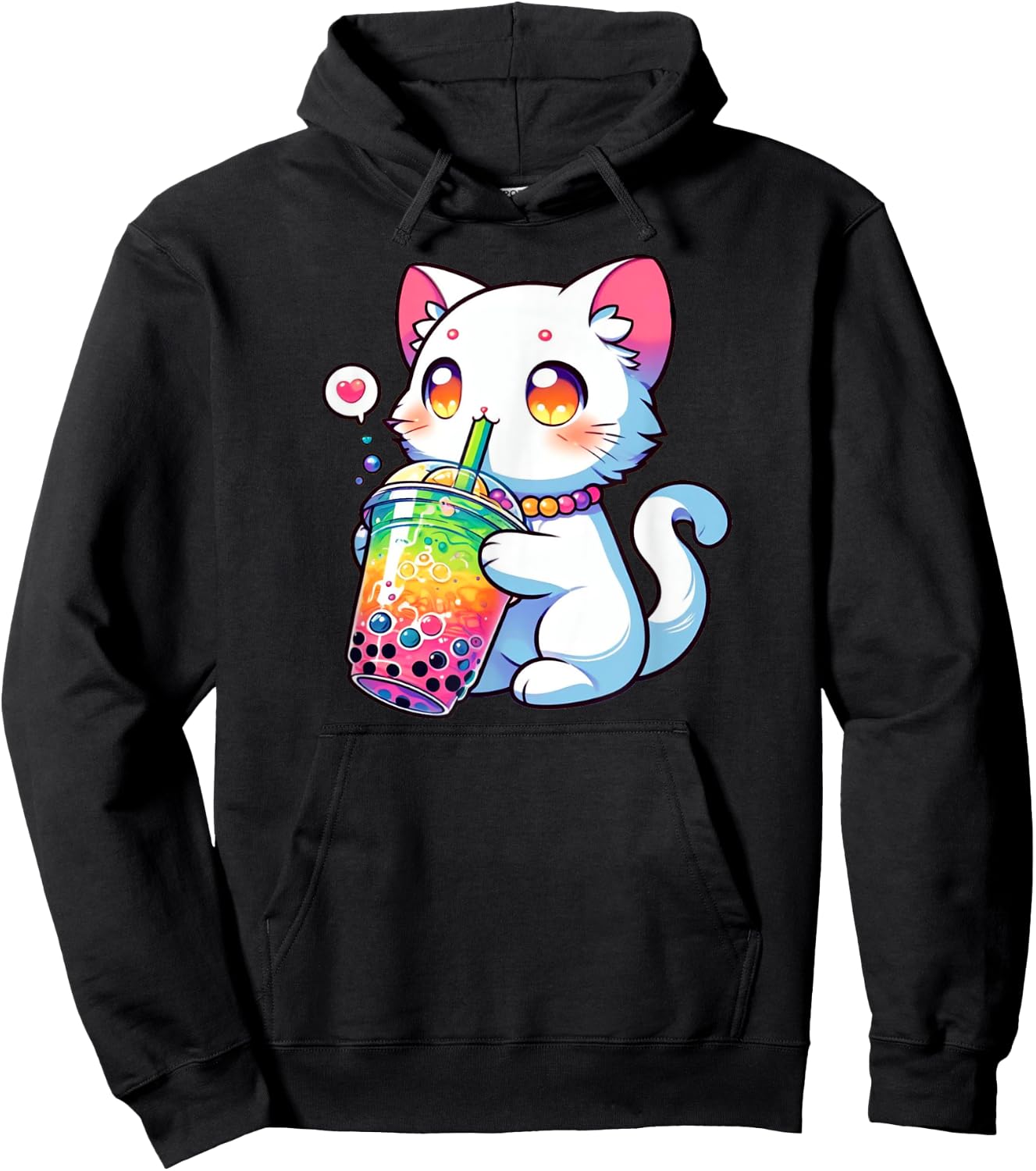 Cute Cat Boba Bubble Tea Rainbow Anime Kawaii Neko Fun Hoodie - Hoodie | Black