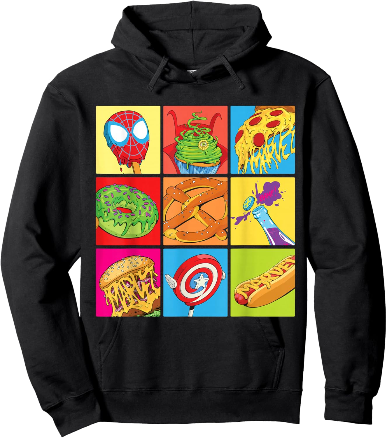 Marvel Spider-Man X-Men Captain America Funny Snack Foods Hoodie - Hoodie | Black