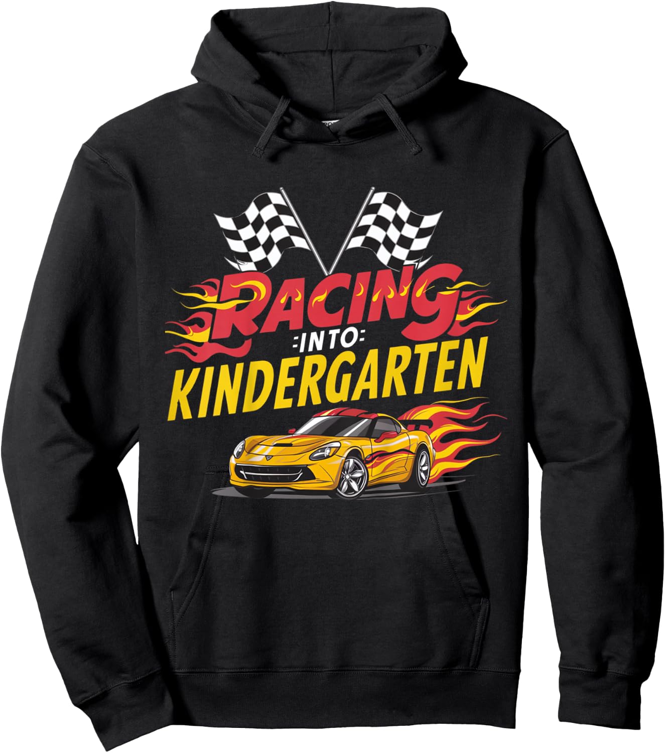 Kids Hello First Day of Kindergarten Racing Car Back to School Hoodie - Hoodie | Black
