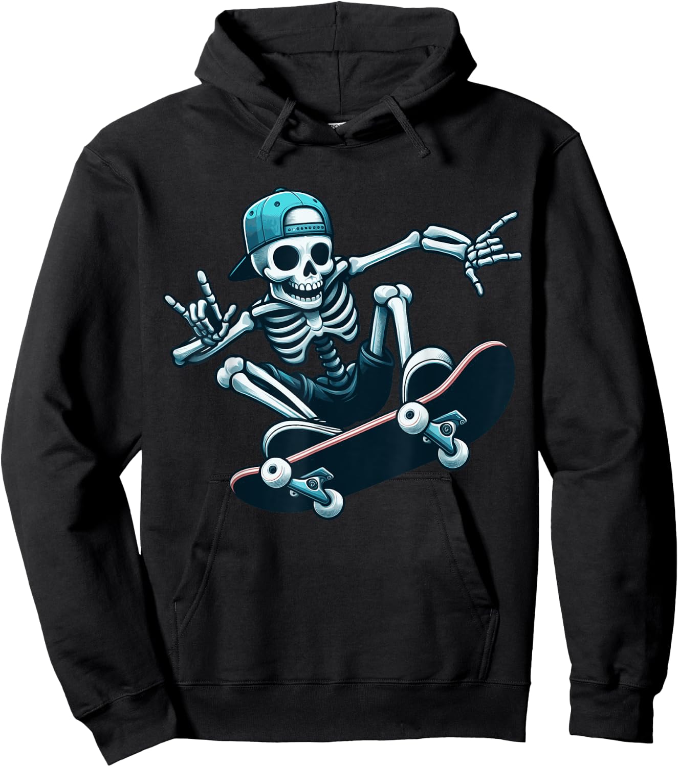 Skeleton Skater Trick Skateboard Skull Action Boney Cool Art Hoodie - Hoodie | Black