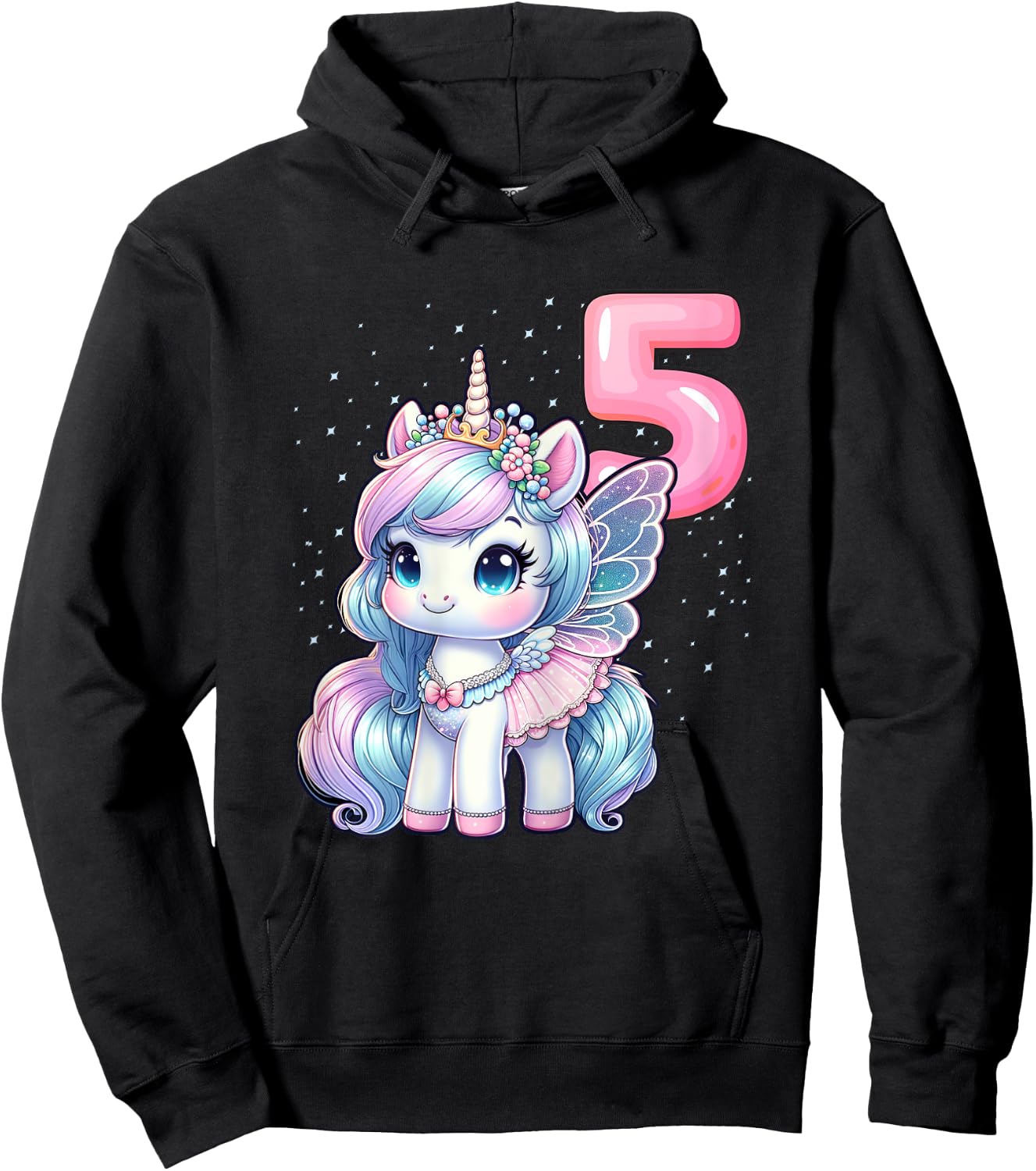 Unicorn Fairy 5th Birthday 5 Year Old Party Girls Outfit Hoodie - Hoodie | Black