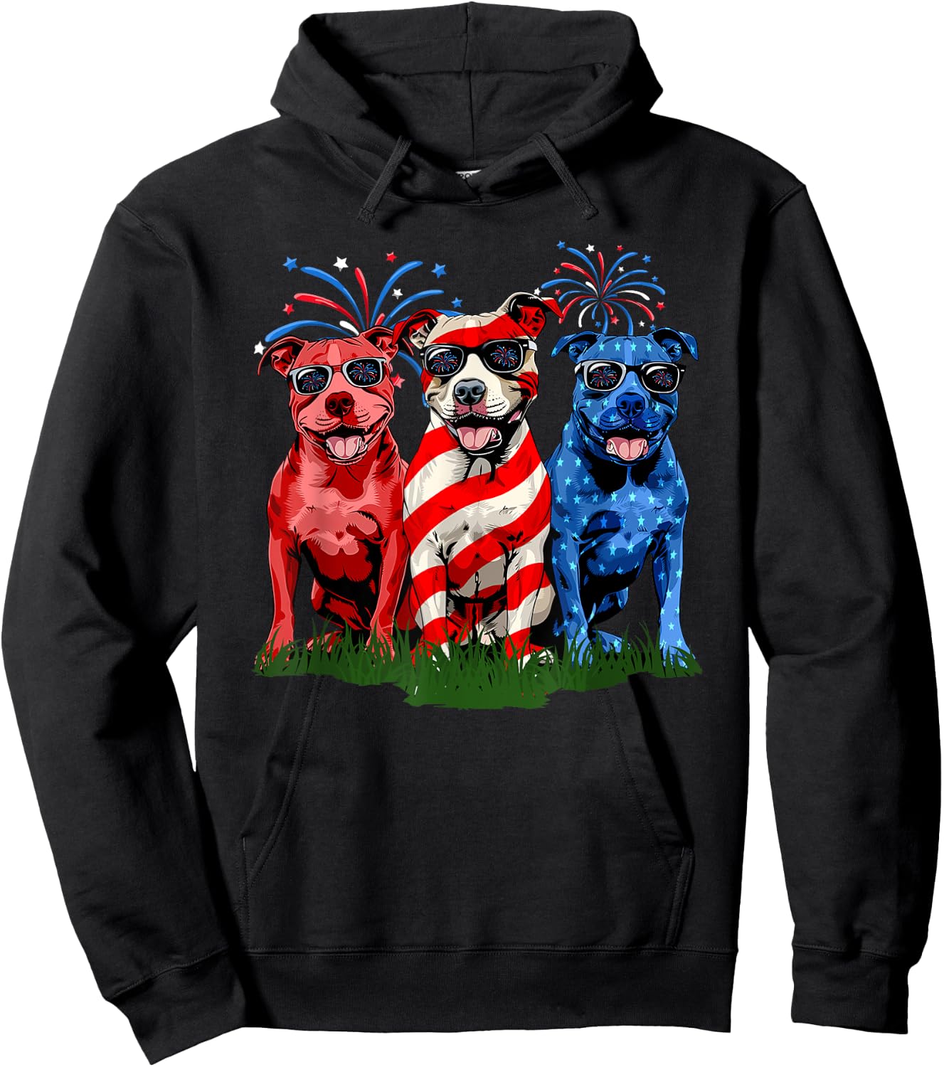 4th Of July Pitbull Patriotic American Flag Red White Blue Kids Men Hoodie - Hoodie | Black