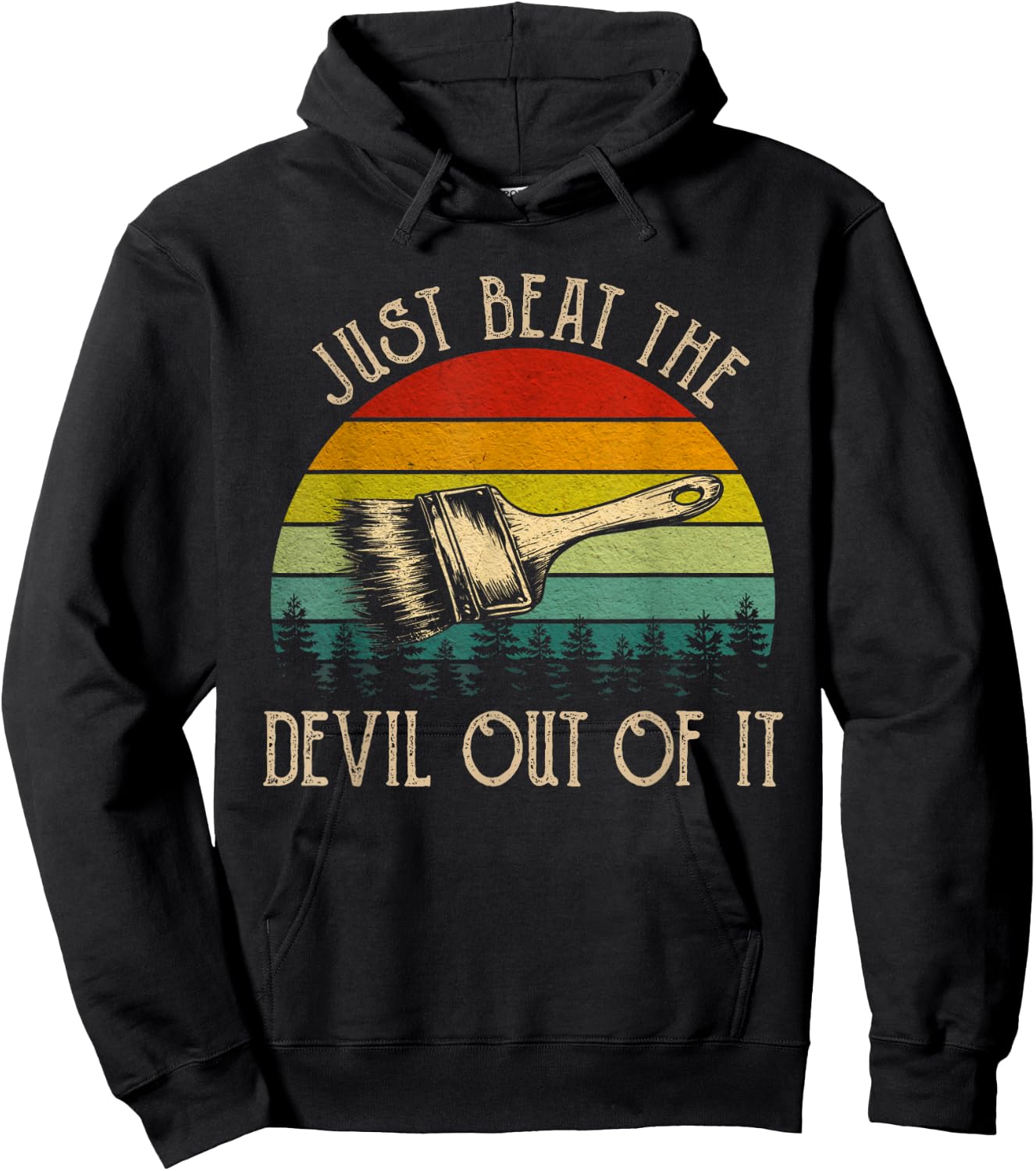 Just Beat The Devil Out Of It Vintage Funny Painting Western Hoodie - Hoodie | Black
