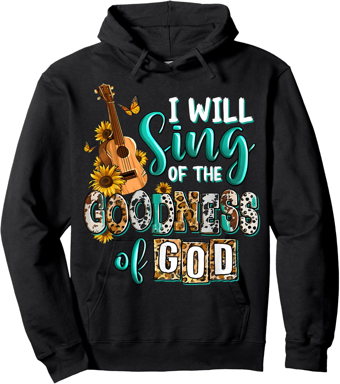 Christian Floral Guitar I Will Sing Of The Goodness Of God Hoodie - Hoodie | Black