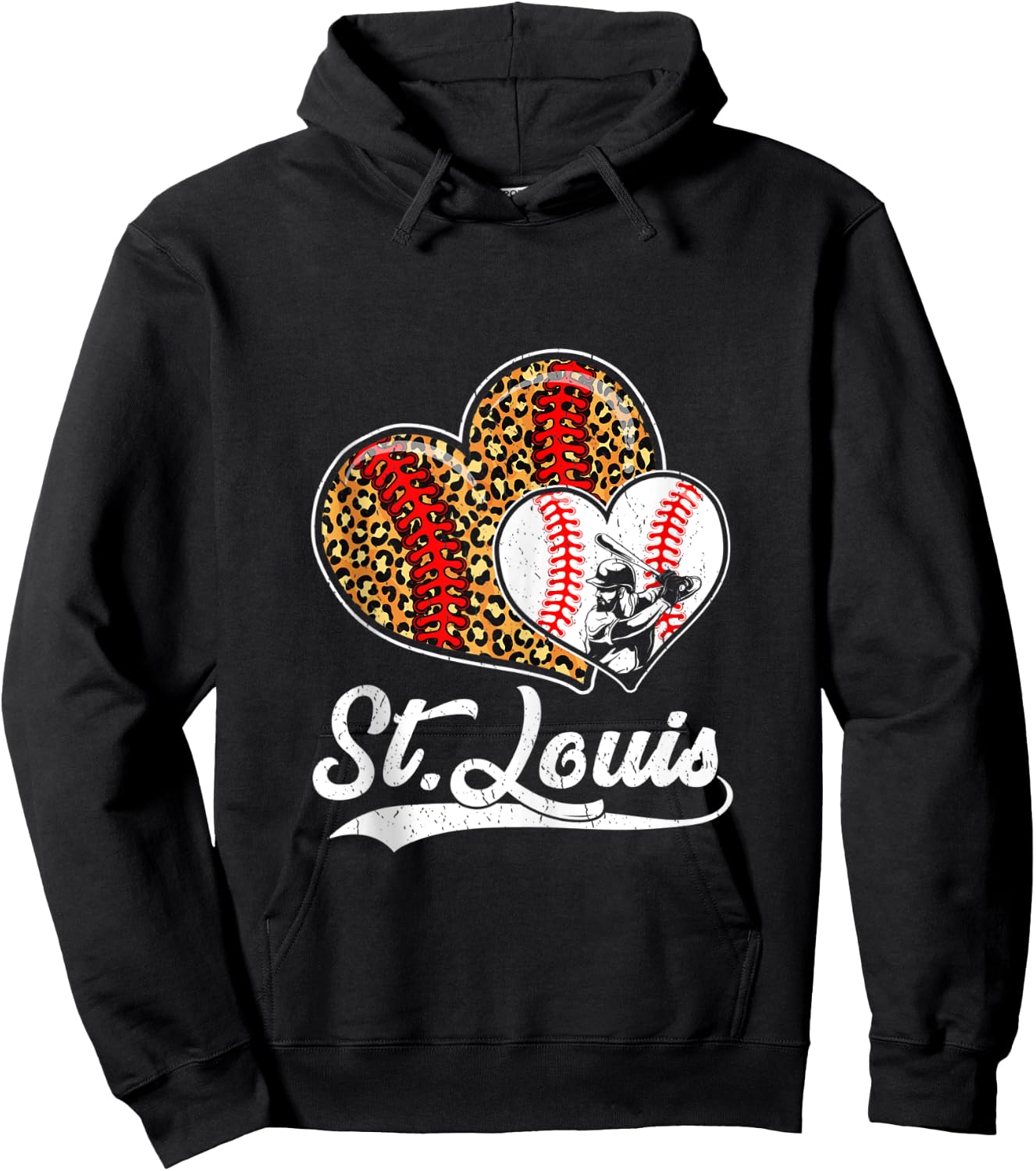 Vintage St Louis Baseball Leopard Hearts Baseball Lover Hoodie - Hoodie | Black