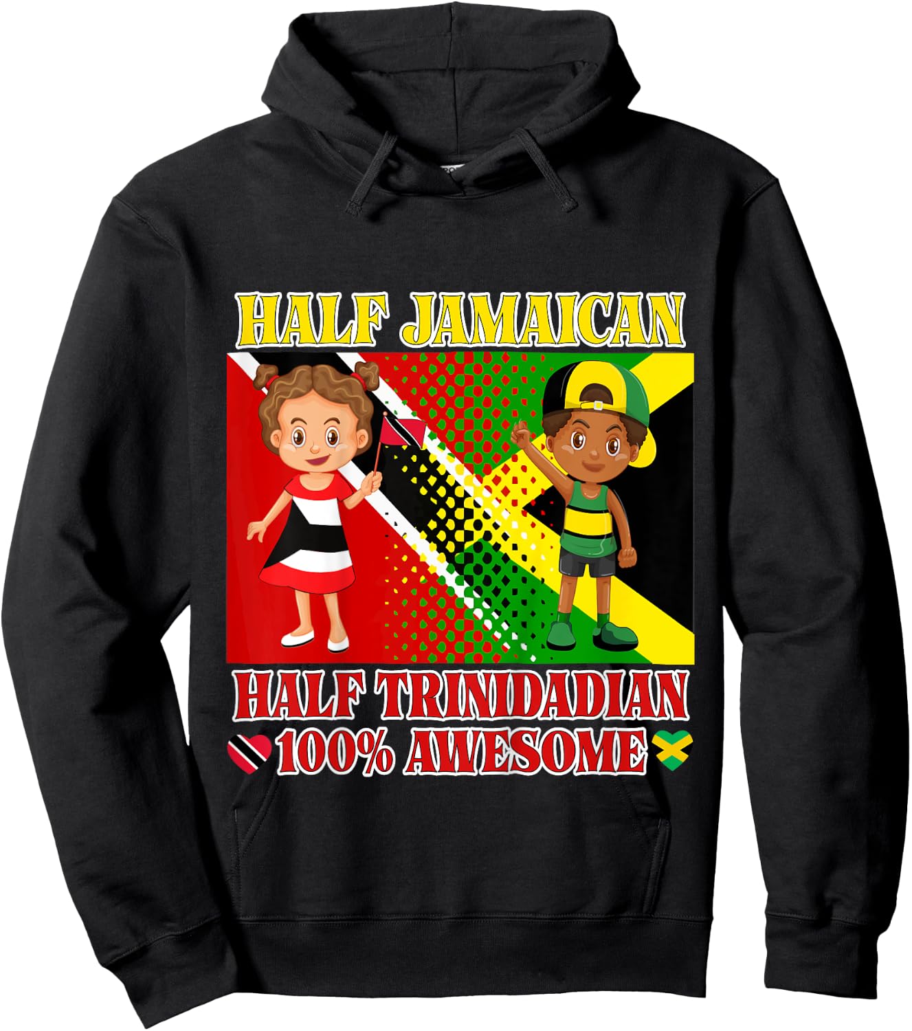 Half Trini Half Jamaican Toddler Trinidad Flag Root Girl Boy Hoodie - Hoodie | Black