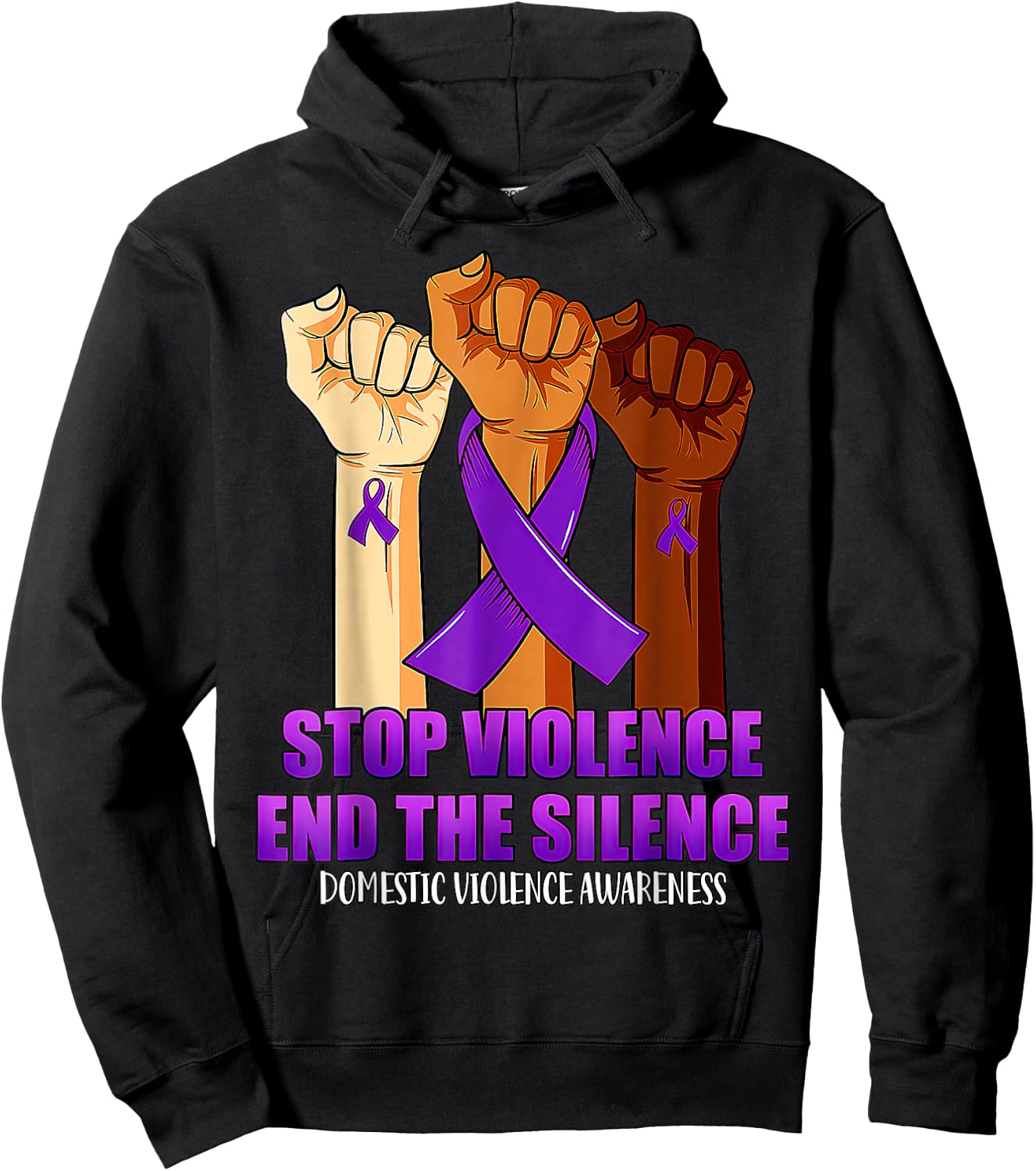 Domestic Violence Awareness Hand Stop Violence End Silence Hoodie - Hoodie | Black