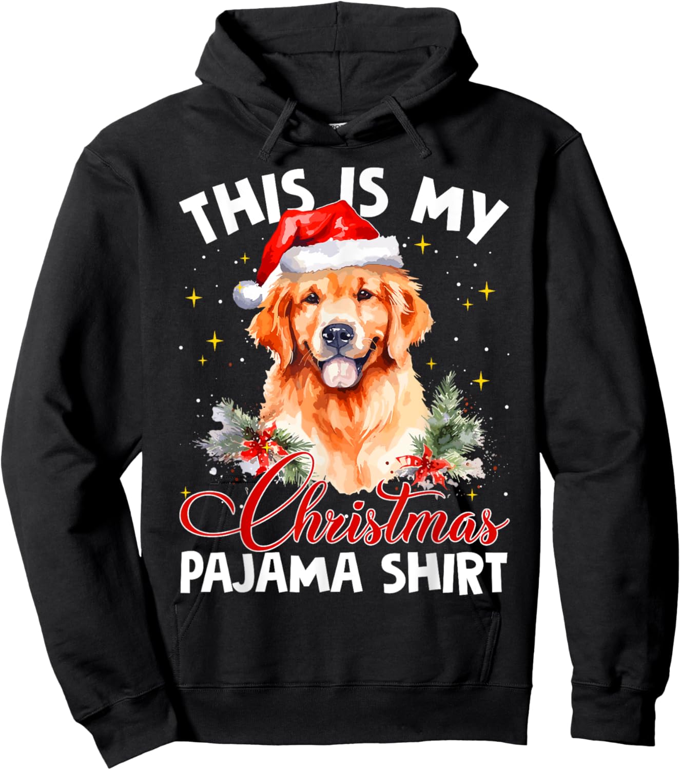 Golden Retriever Christmas Pajama Santa Hat Dog Lover Funny Women Hoodie - Hoodie | Black