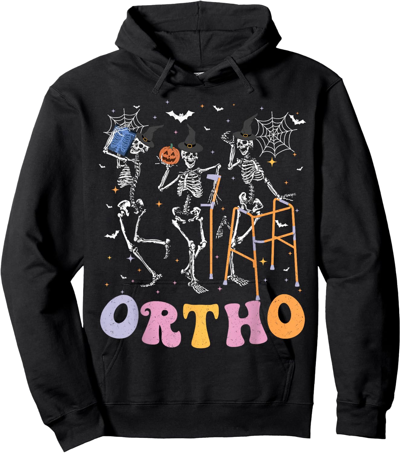 Ortho Squad Halloween Pumpkin Dancing Orthopedic Skeletons Hoodie - Hoodie | Black