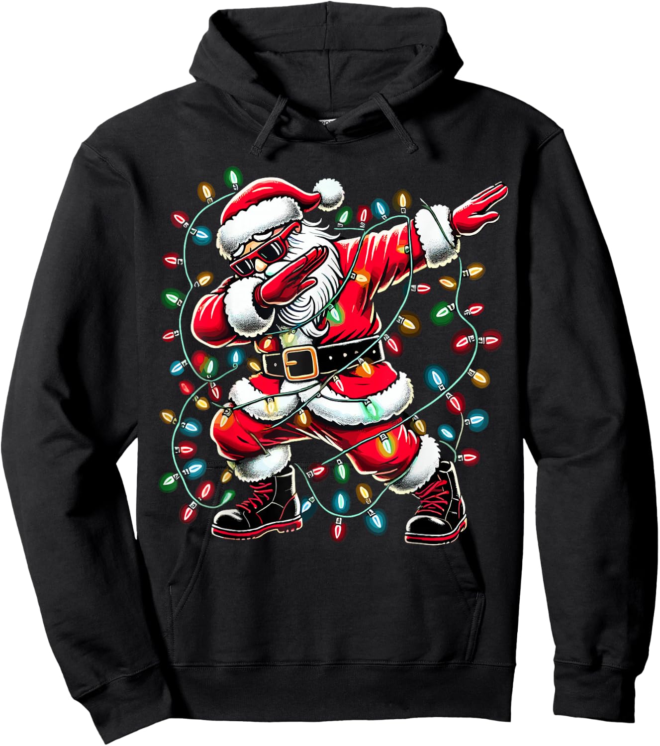 Christmas Santa Boy Dabbing Xmas Lights Christmas Hoodie - Hoodie | Black