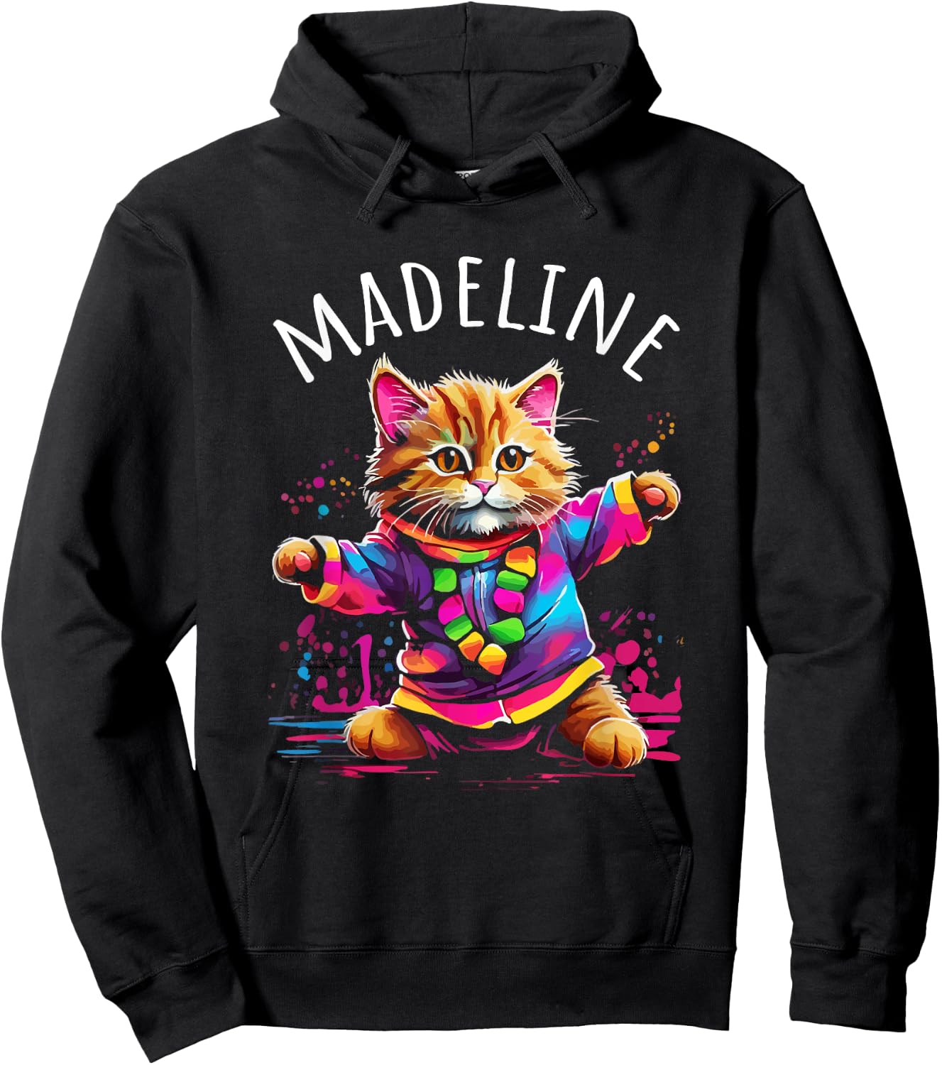 Madeline Dancing Kitty Cat Design for Girls Name Madeline Hoodie - Hoodie | Black