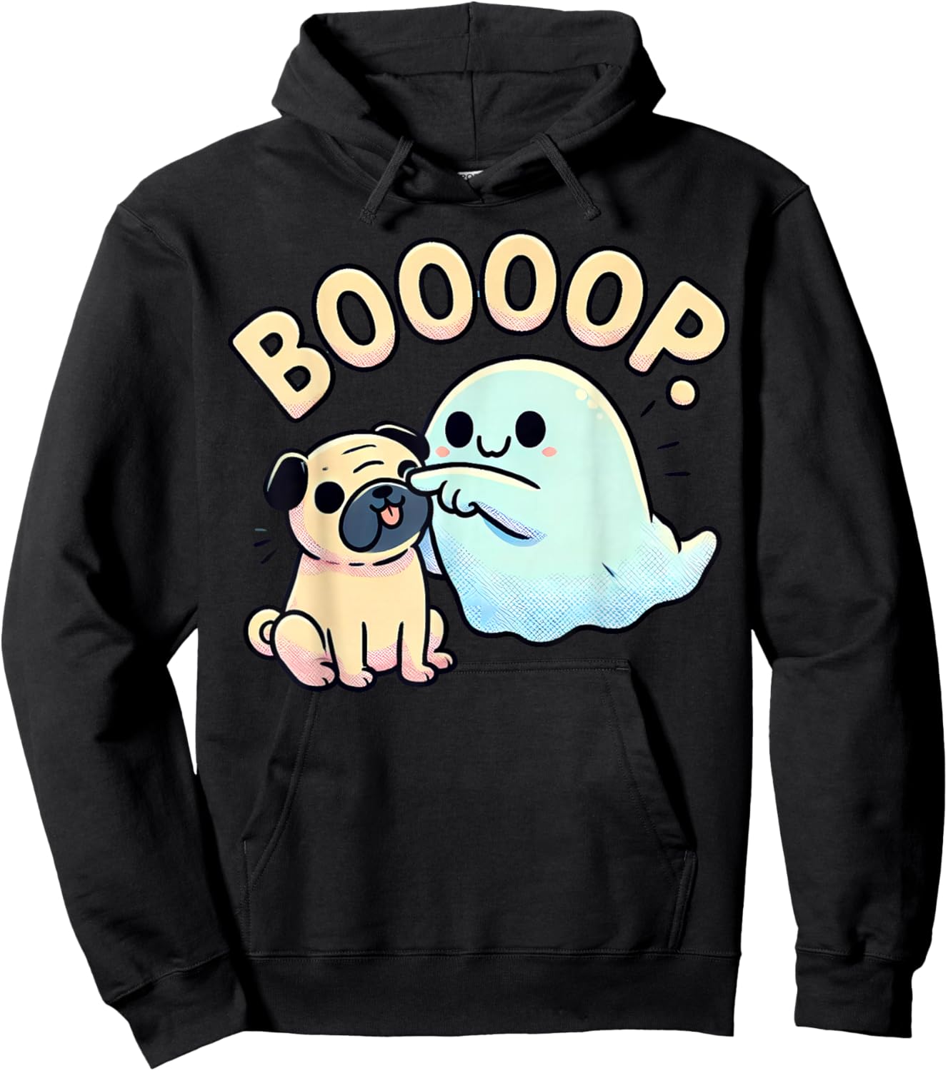 Funny Halloween Ghost Pug Boop Silly Puppy Dog Humor Hoodie - Hoodie | Black