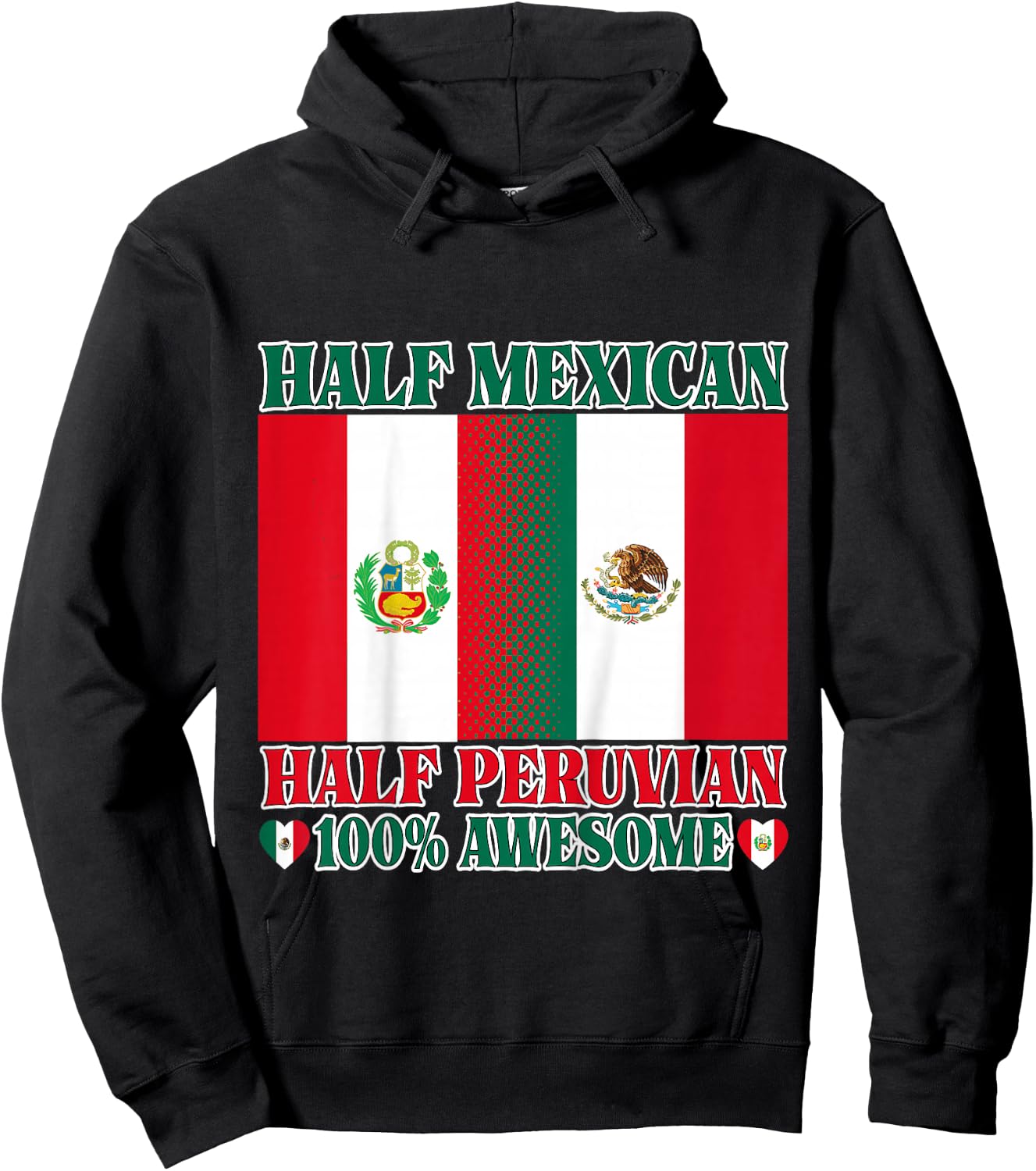 Half Mexican Half Peruvian Toddler Mexico Peru Flag Girl Boy Hoodie - Hoodie | Black
