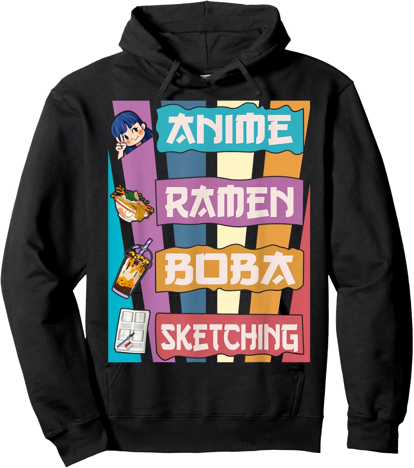 Anime Ramen Boba Sketching Kawaii Anime Lover Merch Gift Hoodie - Hoodie | Black