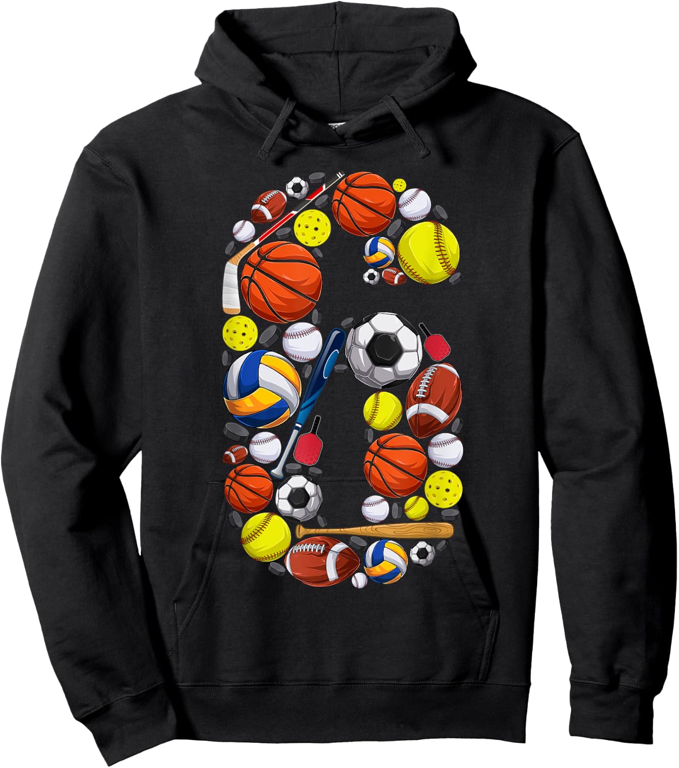 6 Years Old Sports Baller 6th Birthday Party Boys Kids Hoodie - Hoodie | Black