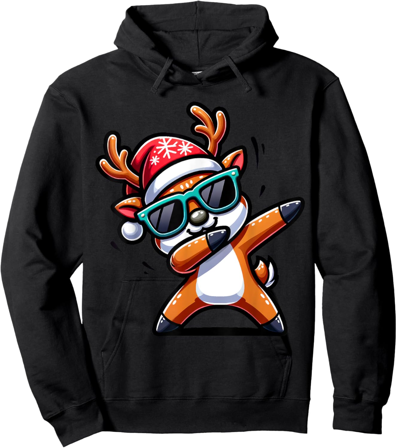 Christmas Reindeer Boys Dabbing Reindeer Santa Xmas Funny Hoodie - Hoodie | Black