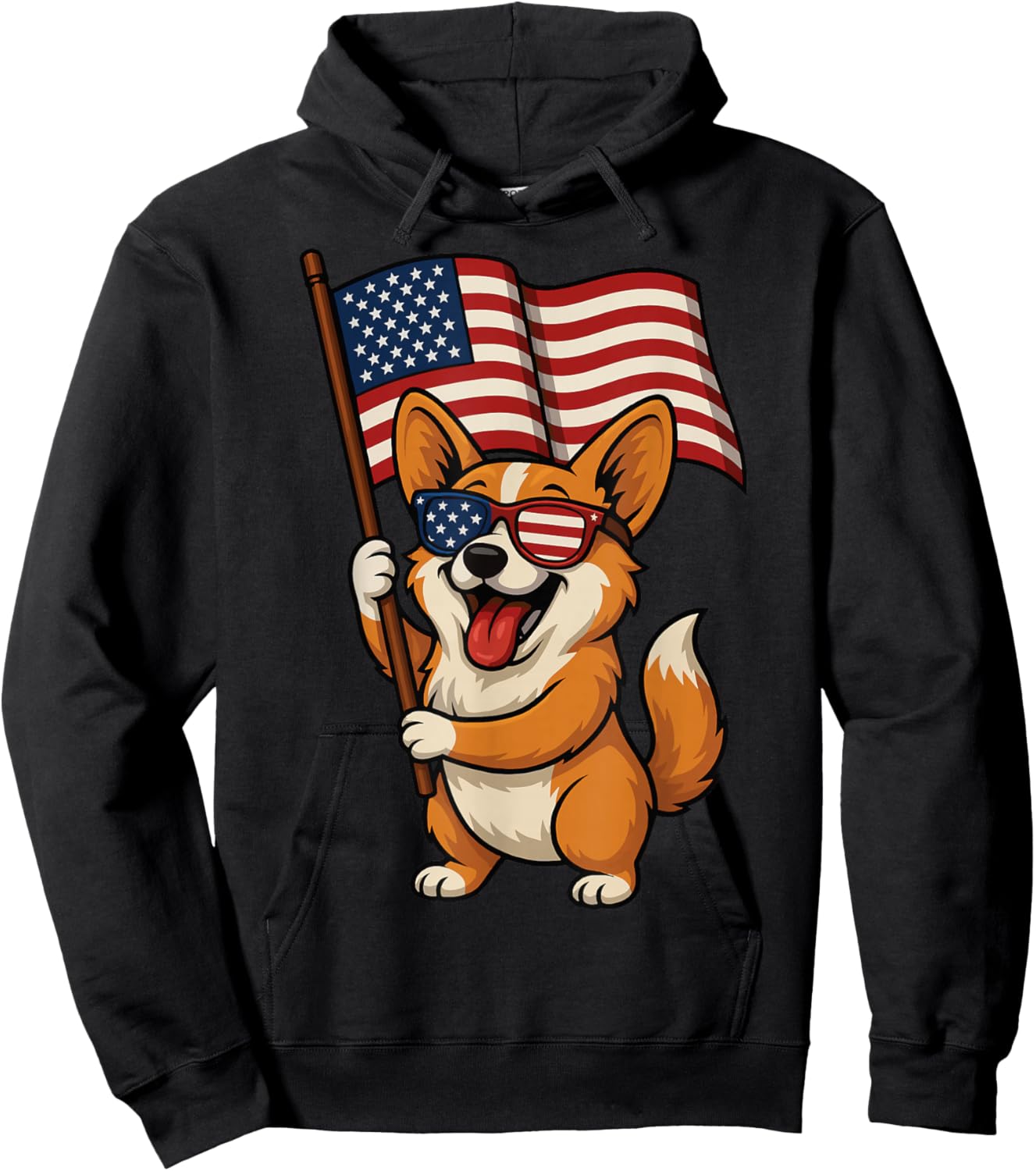 Corgi USA Flag 4th Of July Hoodie - Hoodie | Black